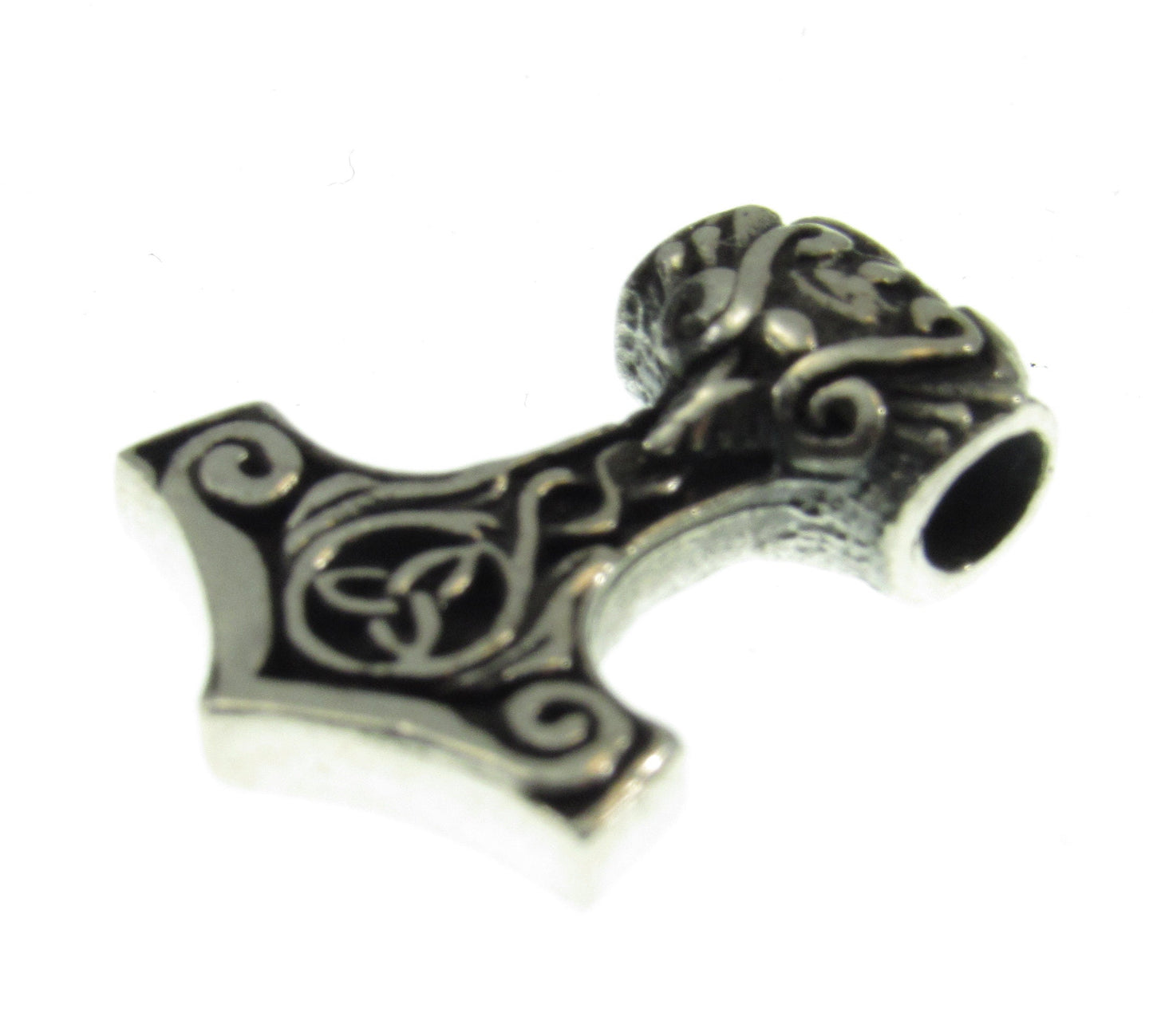 Small Handcrafted Solid 925 Sterling Silver Celtic Norse Thor's Hammer with Trinity Knot and scroll work Slide Pendant Mjollnir Charm