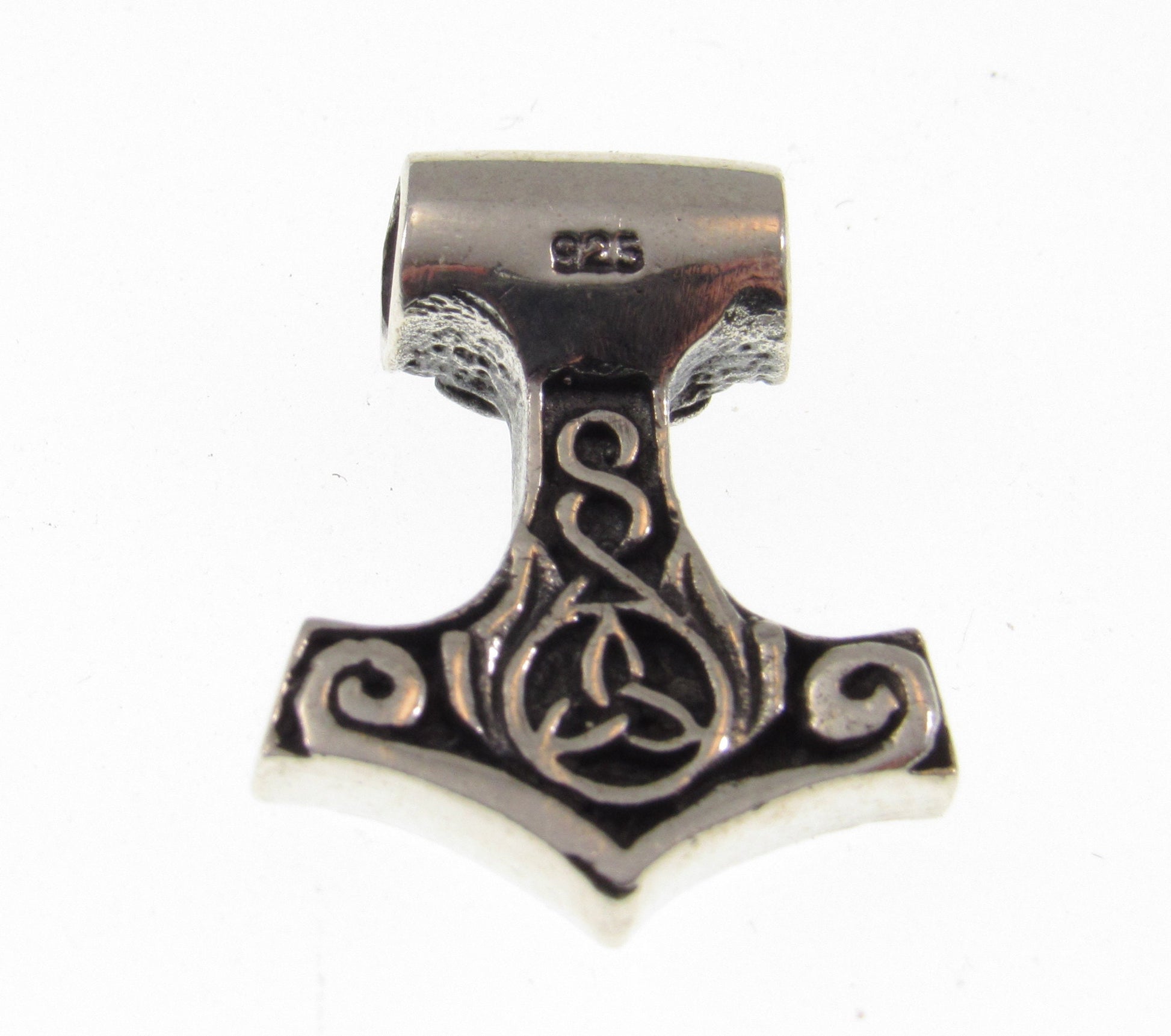 Small Handcrafted Solid 925 Sterling Silver Celtic Norse Thor's Hammer with Trinity Knot and scroll work Slide Pendant Mjollnir Charm