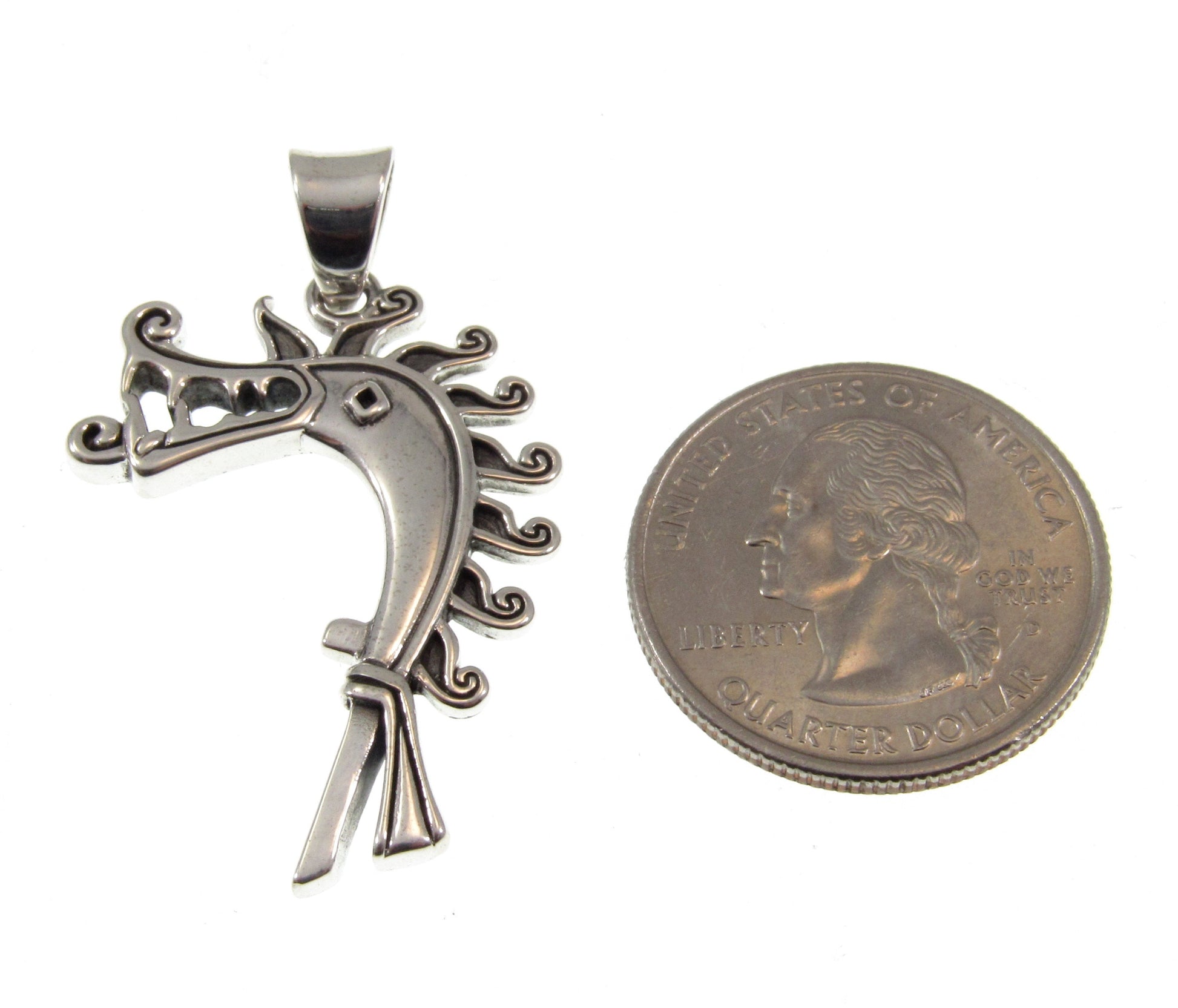 Solid 925 Sterling Silver Viking Age Dragon of Birka Pendant, Ship's Prow Head