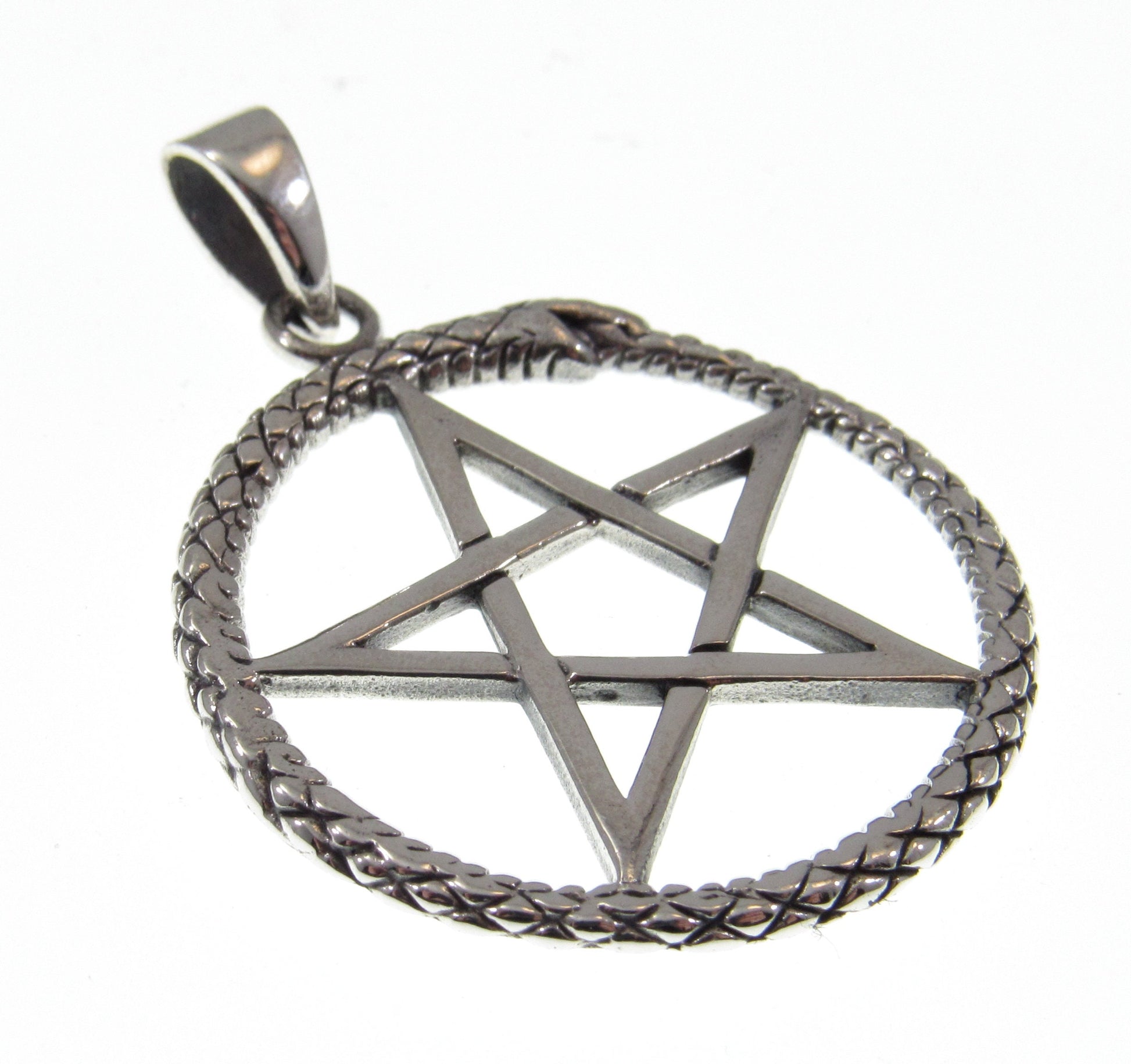 Solid 925 Sterling Silver Ouroboros Pentagram Pendant – Wiccan Protection Amulet, Occult Pagan Jewelry, Witchcraft Symbol, Serpent Pentacle