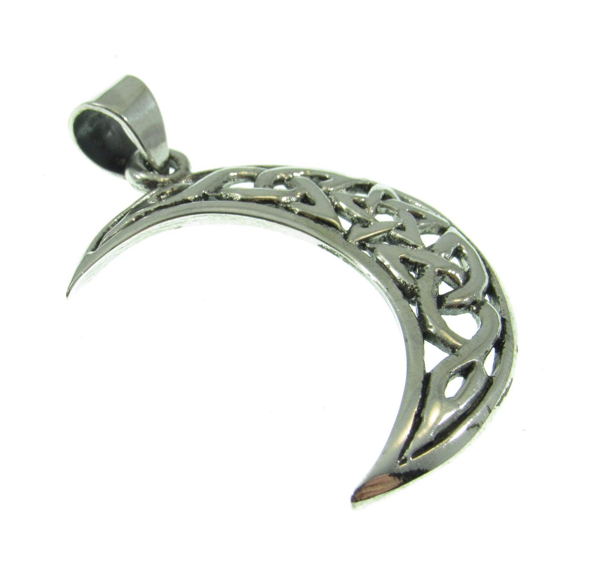 Solid 925 Sterling Silver Crescent Moon Pendant – Celtic Knot Pentagram Amulet – Wiccan Pagan Witch Jewelry – Silver Moon Necklace Charm