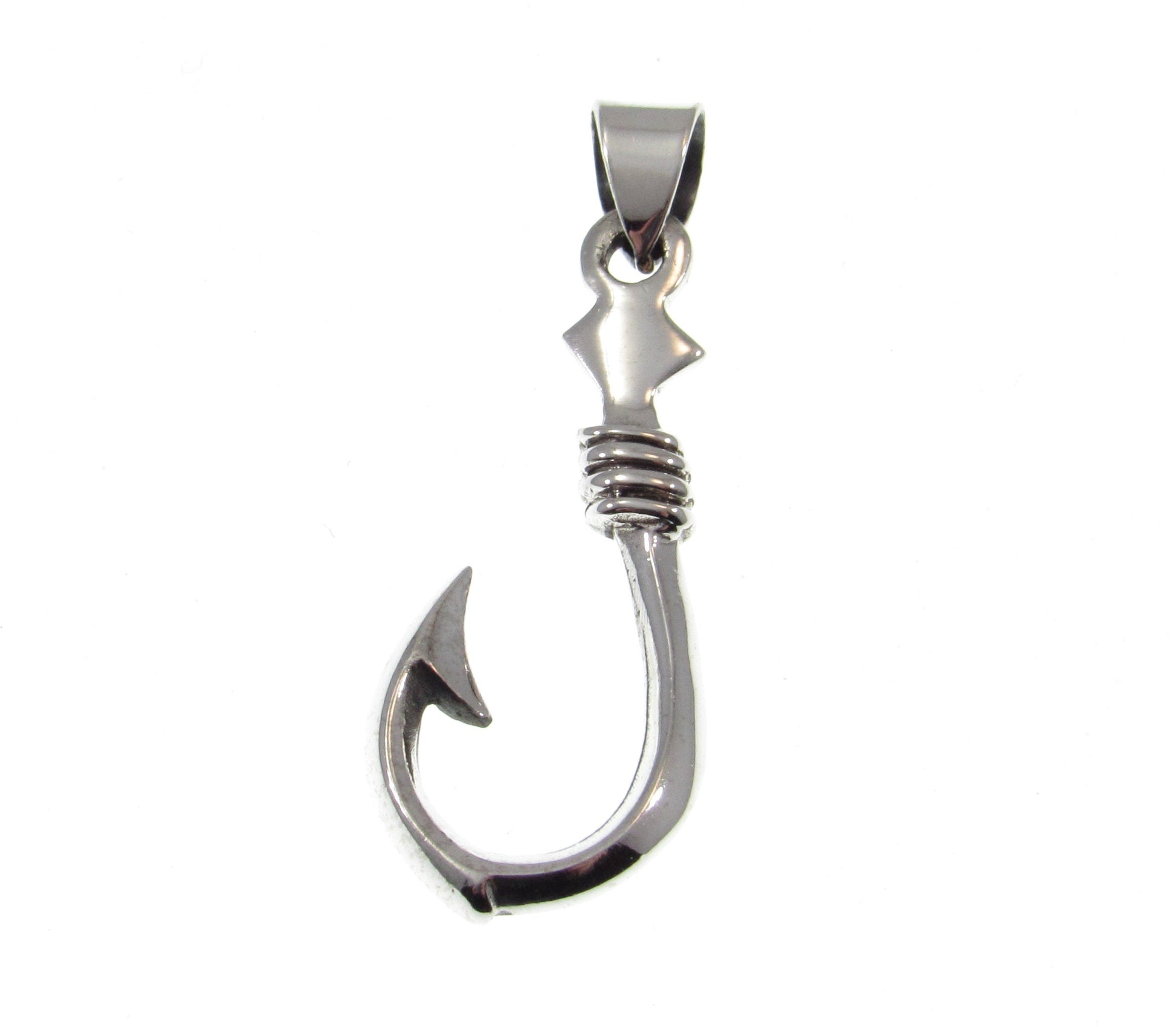 Solid 925 Sterling Silver Fish Hook Pendant – Nautical Necklace Pendant, Fisherman Jewelry, Ocean Lover Gift, Handcrafted Silver Charm