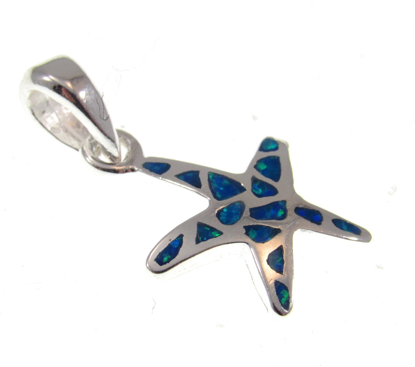 Solid 925 Sterling Silver Starfish Pendant - Blue or White Opal Inlay - Tropical Beach Charm, Nautical Jewelry, Sea Life Necklace Pendant