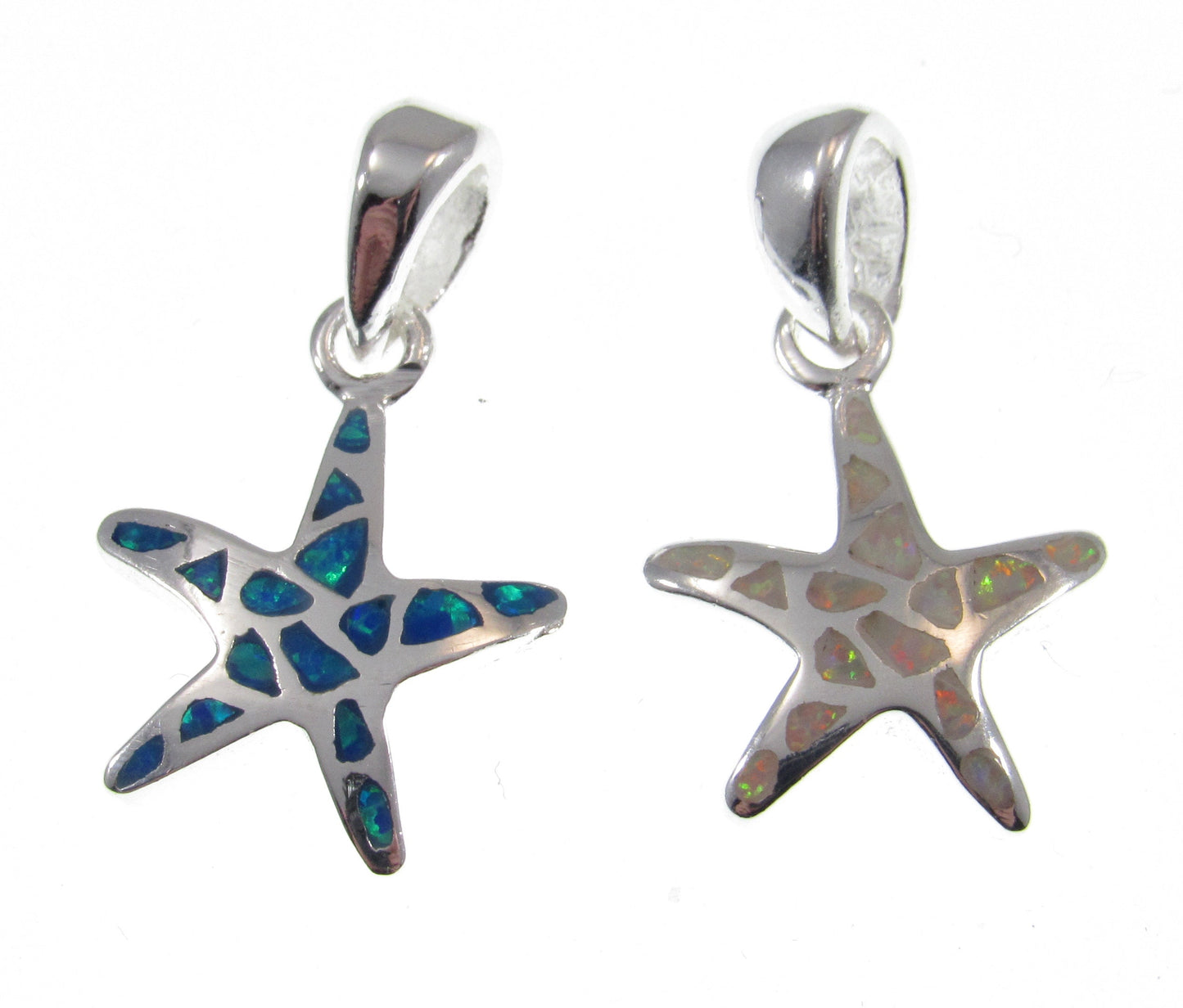 Solid 925 Sterling Silver Starfish Pendant - Blue or White Opal Inlay - Tropical Beach Charm, Nautical Jewelry, Sea Life Necklace Pendant