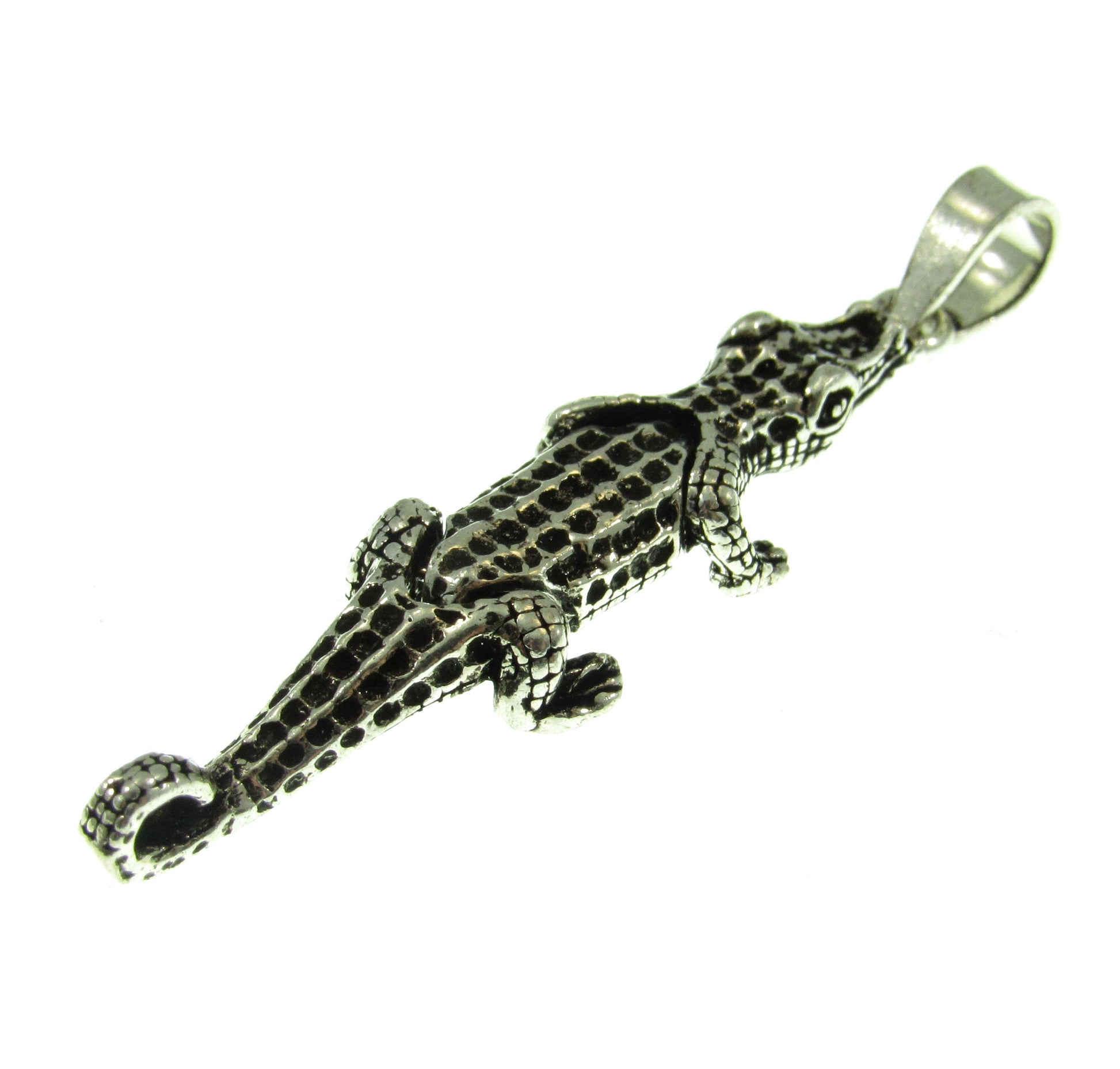 Solid 925 Sterling Silver 3D Crocodile Pendant, Articulated Moving Head and Tail, Handcrafted Reptile Jewelry, Nature and Animal Jewelry