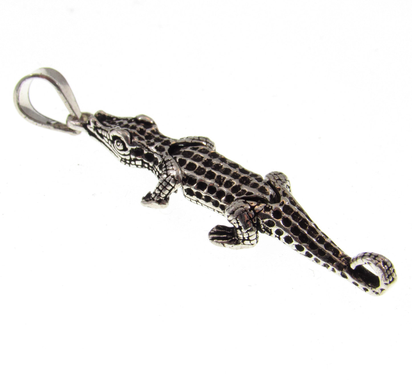 Solid 925 Sterling Silver 3D Crocodile Pendant, Articulated Moving Head and Tail, Handcrafted Reptile Jewelry, Nature and Animal Jewelry