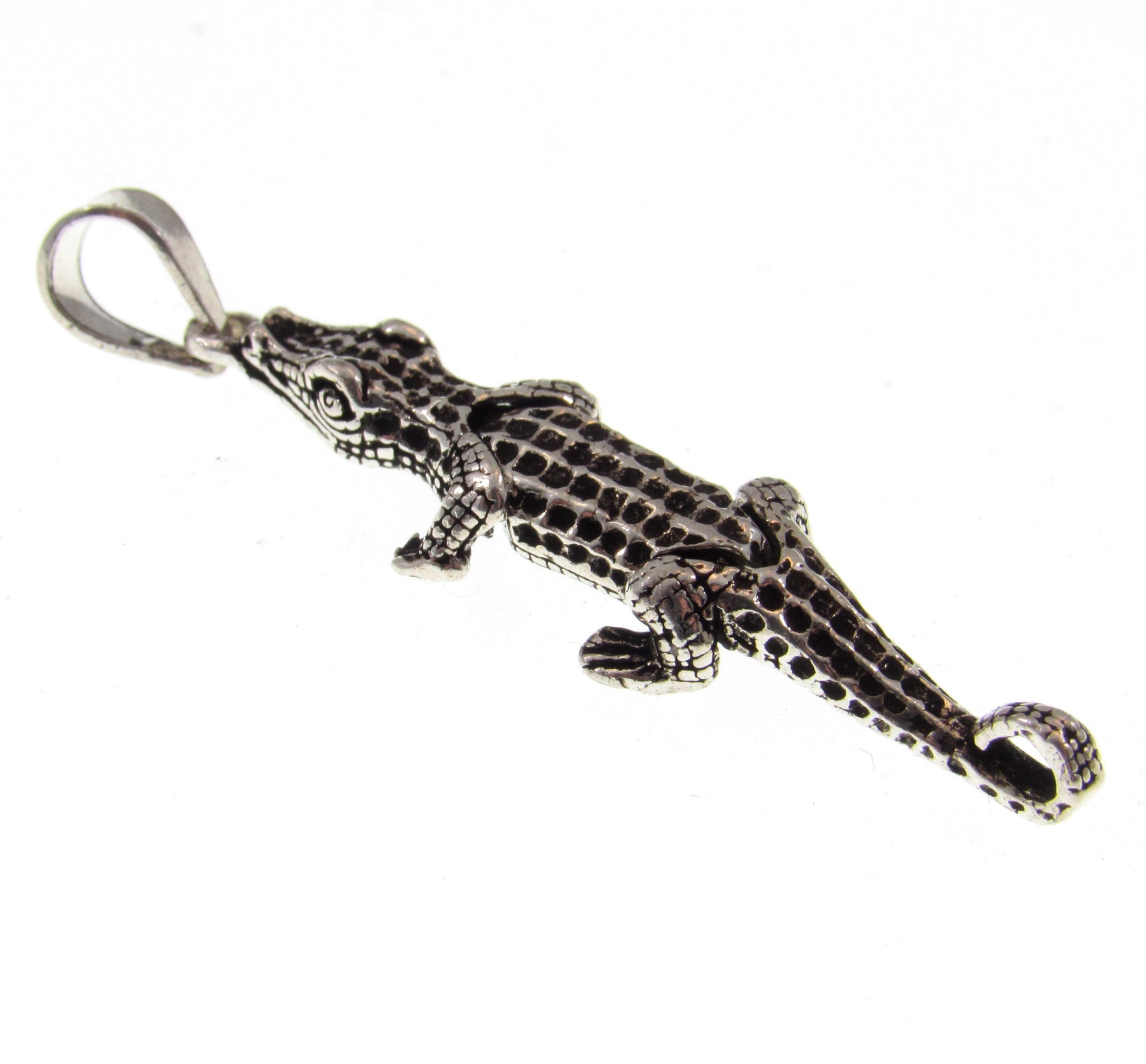 Solid 925 Sterling Silver 3D Crocodile Pendant, Articulated Moving Head and Tail, Handcrafted Reptile Jewelry, Nature and Animal Jewelry