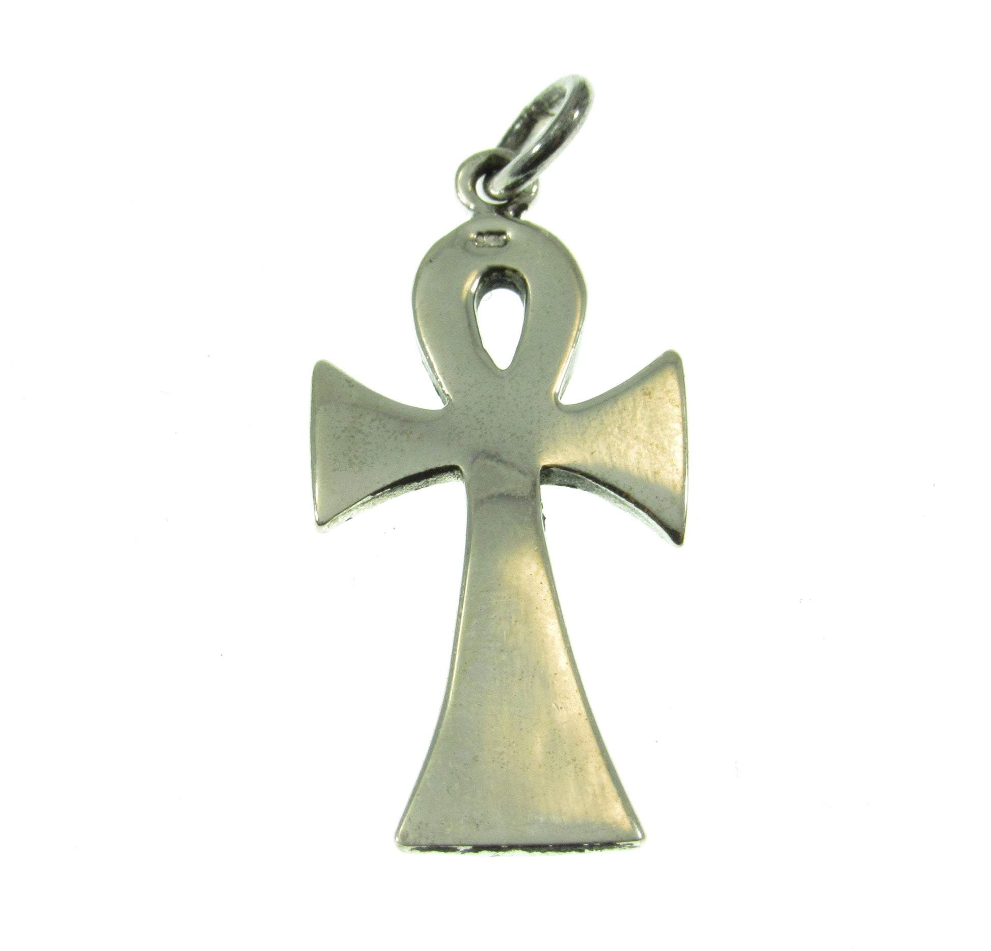 Solid 925 Sterling Silver Egyptian Ankh & Hieroglyphs Cross Pendant, Handcrafted Crux Ansata