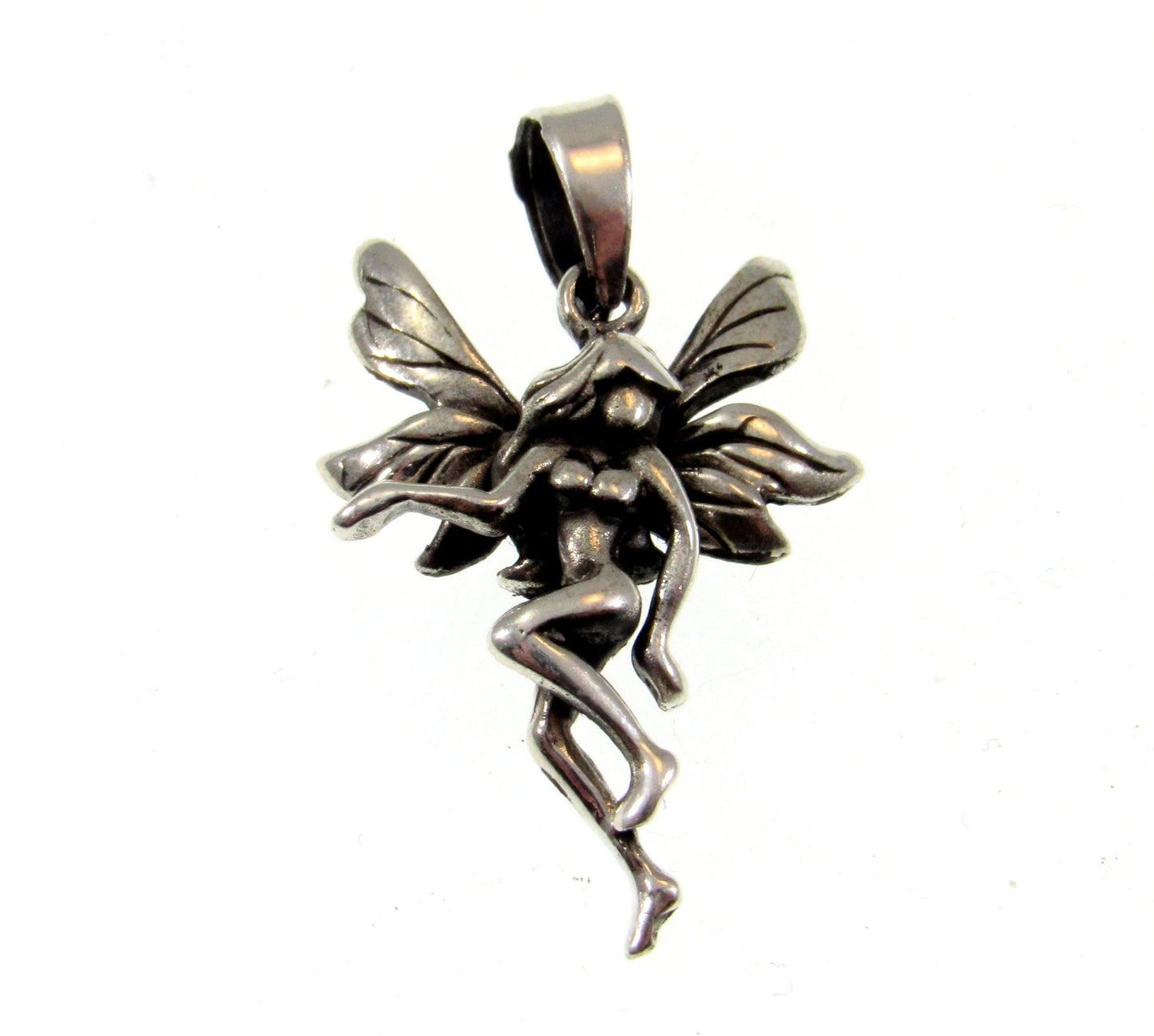 Solid 925 Sterling Silver Magical Nude Fairy Pendant, Handcrafted Mythological Naked Faerie Charm