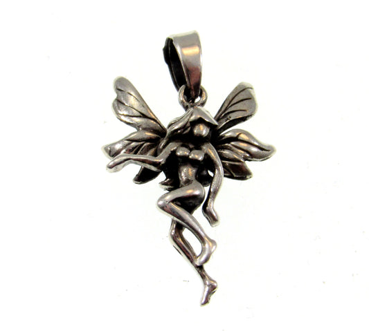 Solid 925 Sterling Silver Magical Nude Fairy Pendant, Handcrafted Mythological Naked Faerie Charm