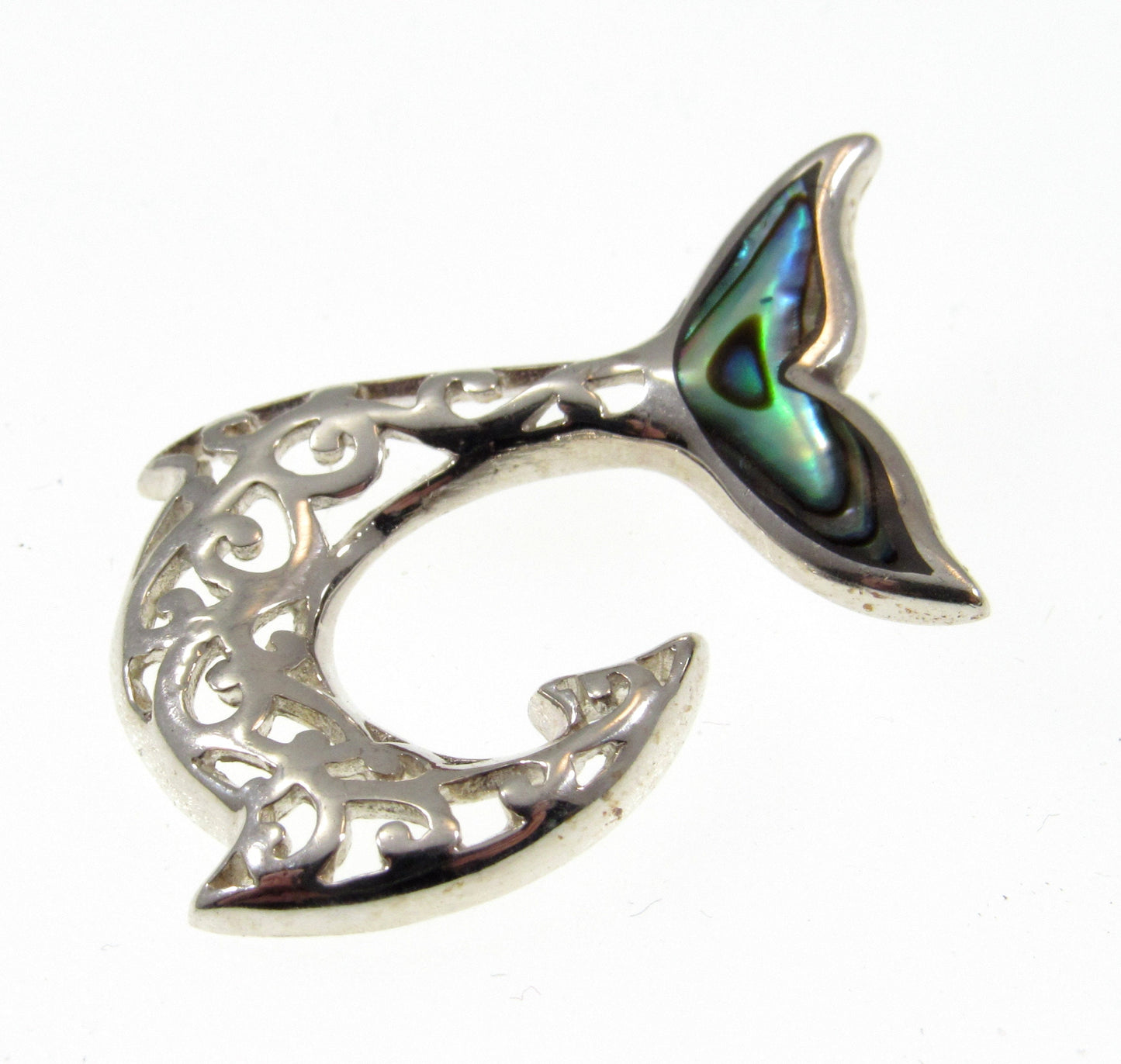 Solid 925 Sterling Silver Mermaid Tail Pendant with Abalone Shell – Handcrafted Ocean Jewelry – Beach Lover Gift, Sea Life Necklace Charm