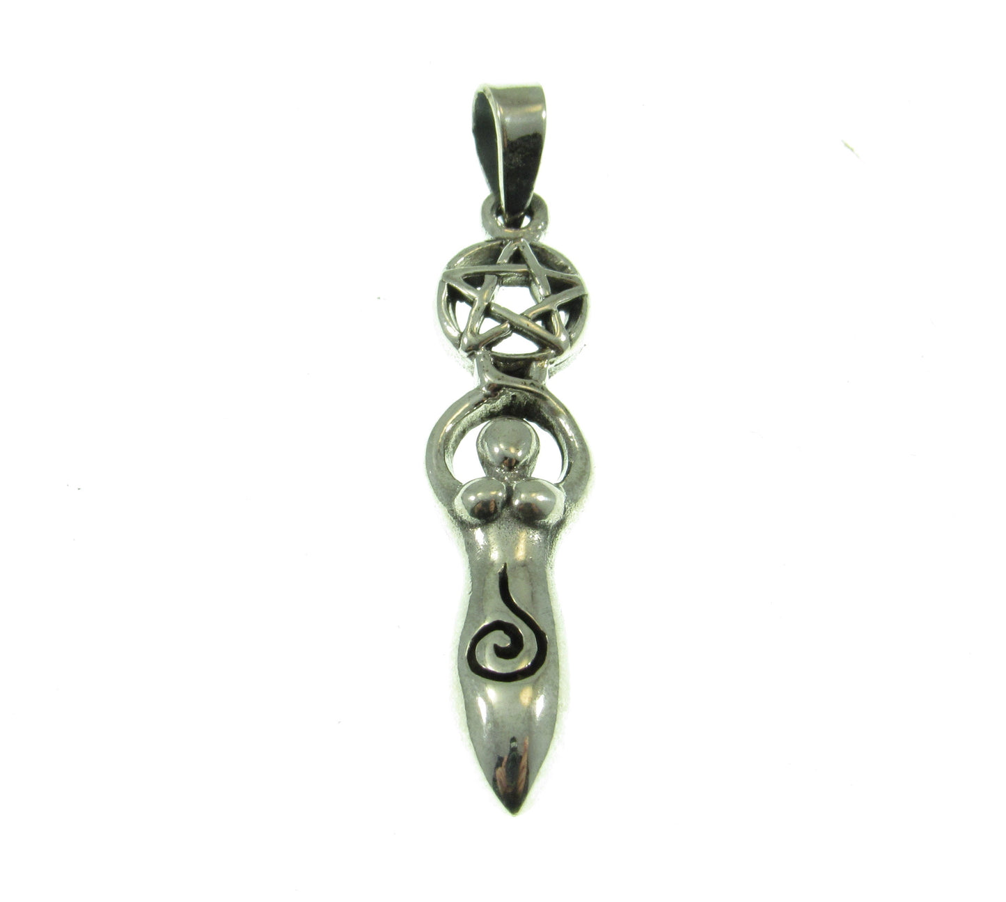 Solid 925 Sterling Silver Spiral Goddess Pentacle Pendant, Sacred Feminine Gaia Symbol