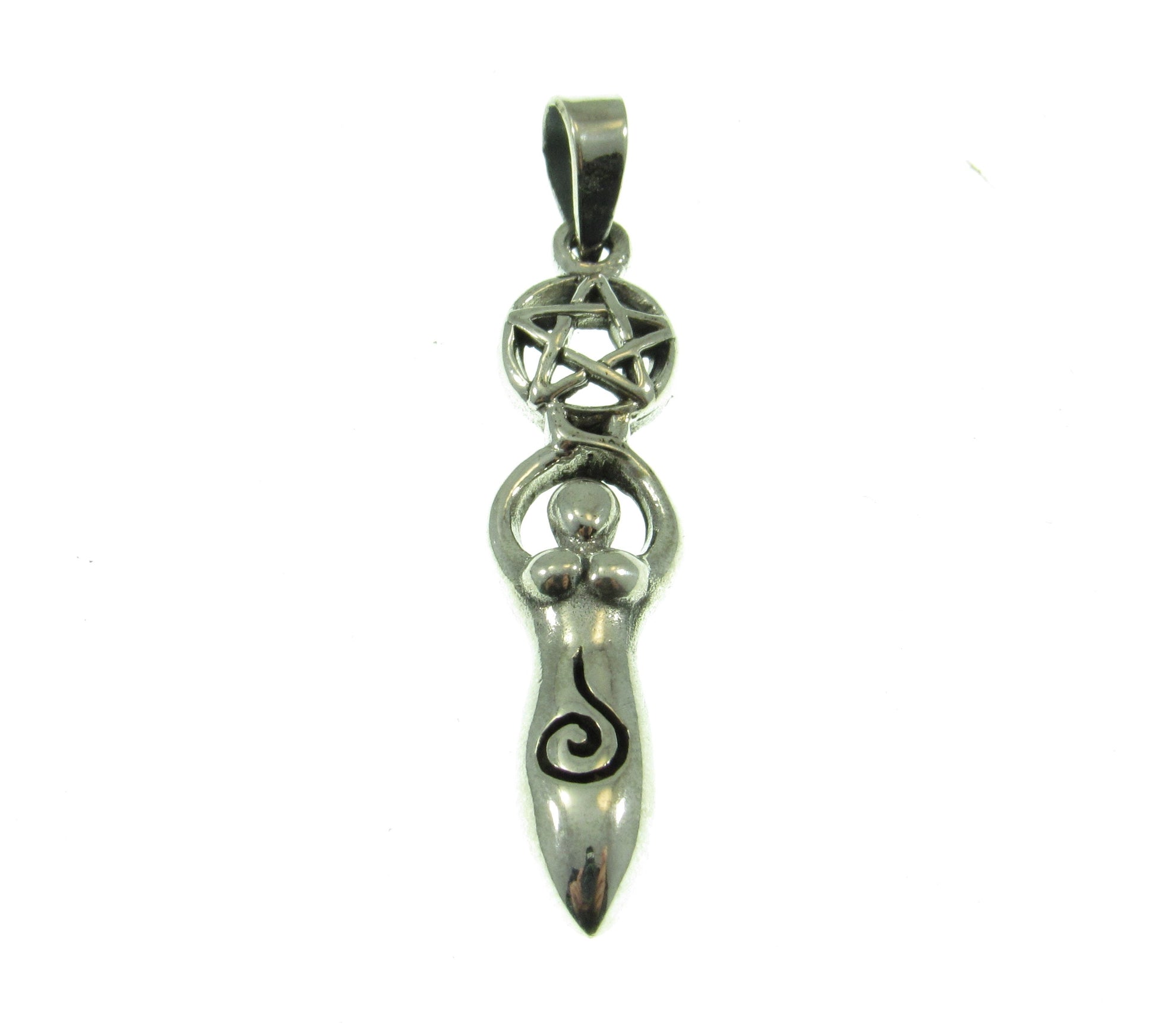 Solid 925 Sterling Silver Spiral Goddess Pentacle Pendant, Sacred Feminine Gaia Symbol