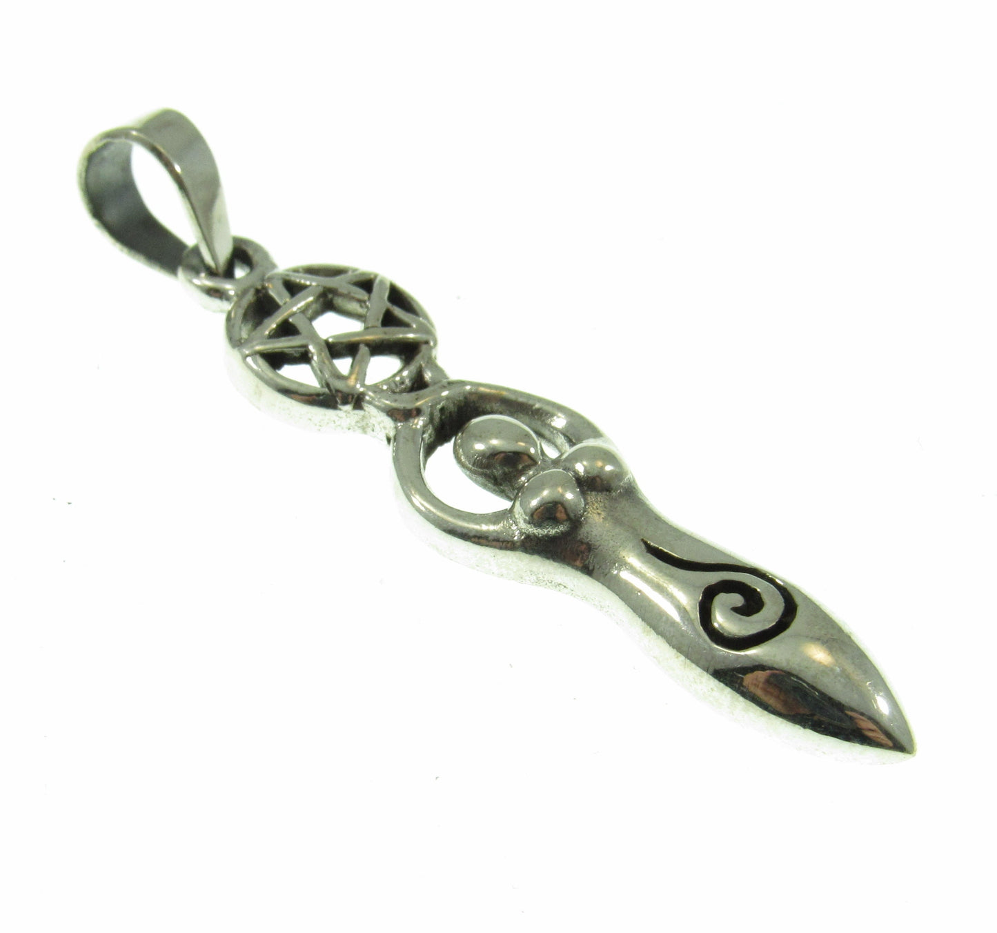 Solid 925 Sterling Silver Spiral Goddess Pentagram Pentacle, Handcrafted Gaia Pendant