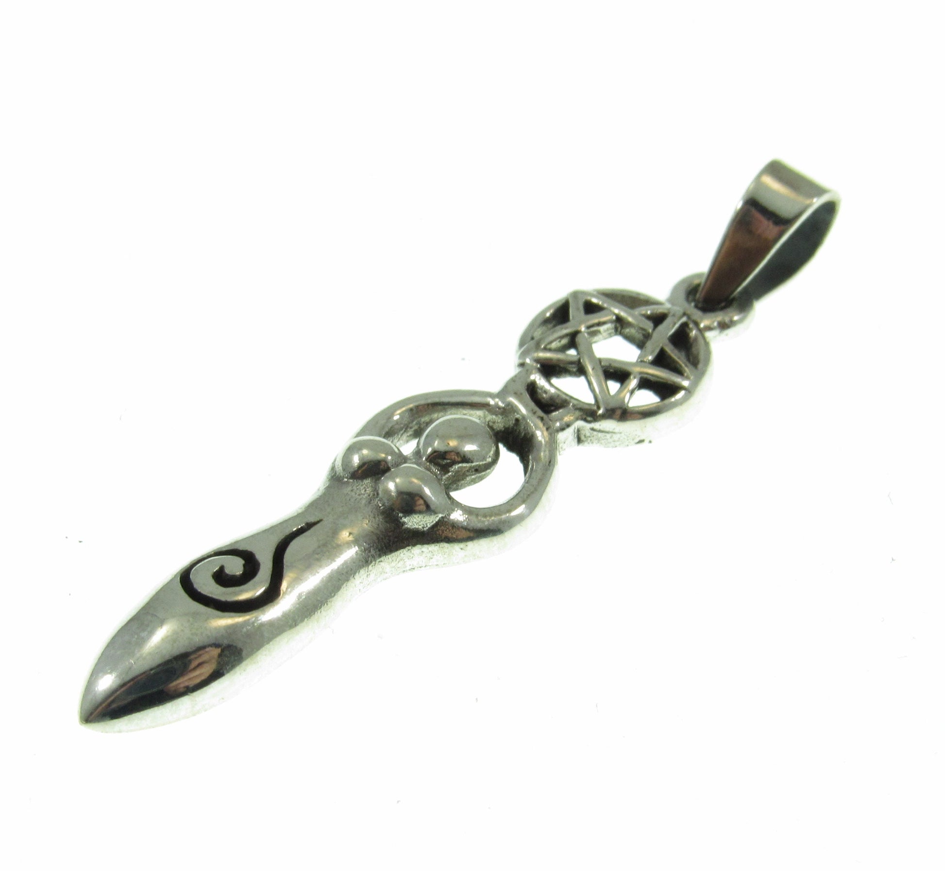 Solid 925 Sterling Silver Spiral Goddess Pentagram Pentacle, Handcrafted Gaia Pendant