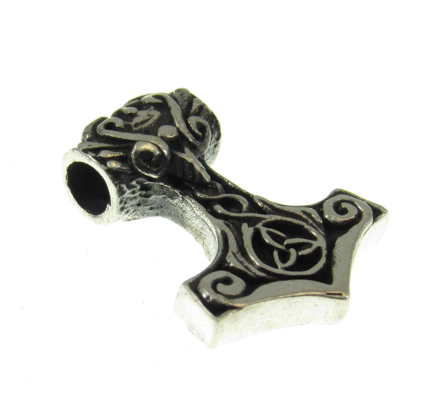 Small Handcrafted Solid 925 Sterling Silver Celtic Norse Thor's Hammer with Trinity Knot and scroll work Slide Pendant Mjollnir Charm