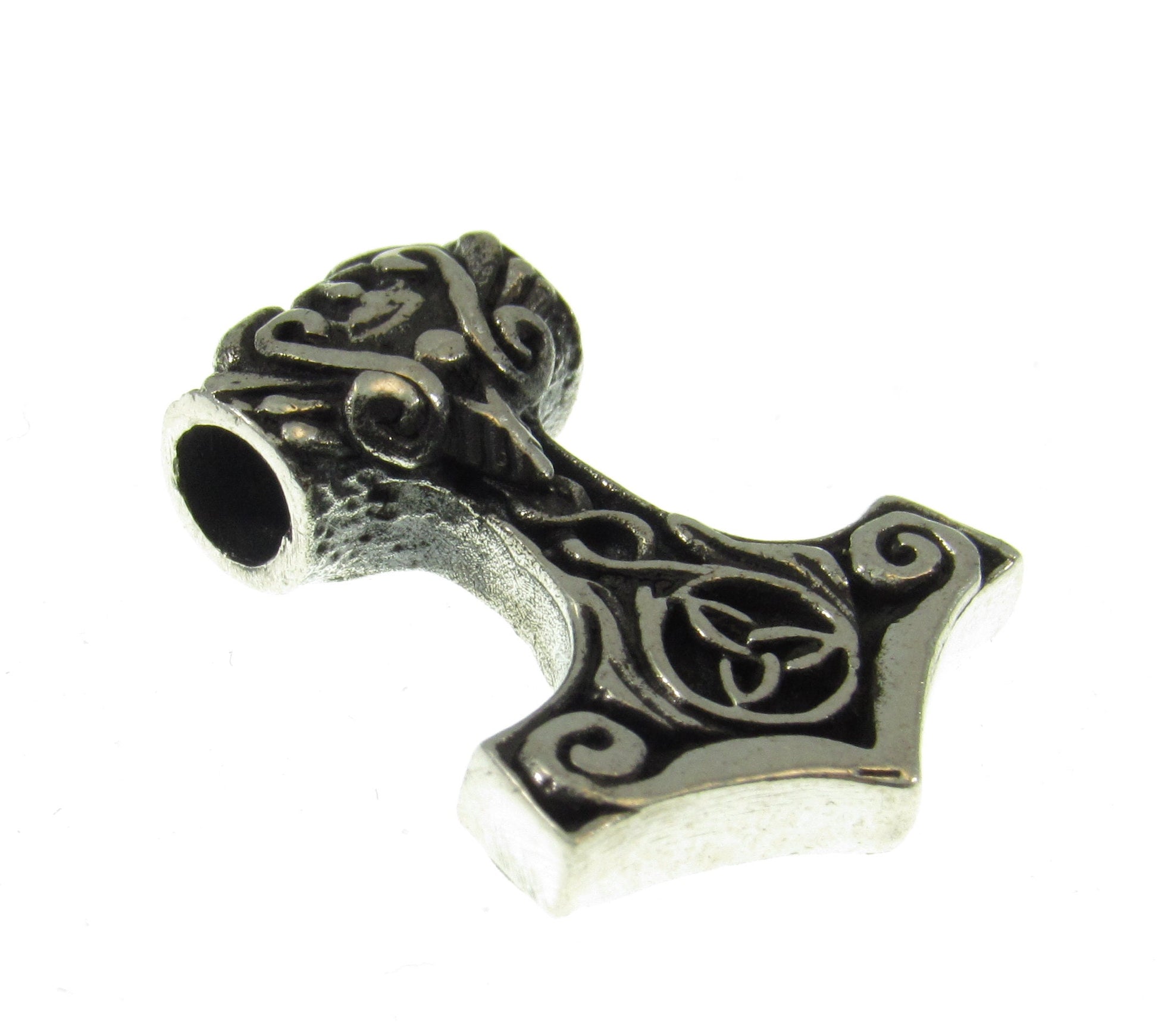 Small Handcrafted Solid 925 Sterling Silver Celtic Norse Thor's Hammer with Trinity Knot and scroll work Slide Pendant Mjollnir Charm