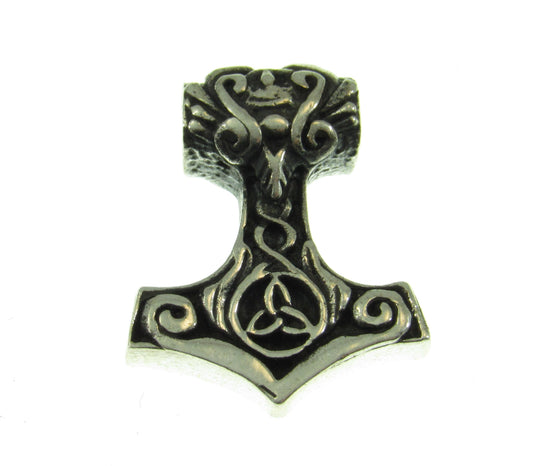 Small Handcrafted Solid 925 Sterling Silver Celtic Norse Thor's Hammer with Trinity Knot and scroll work Slide Pendant Mjollnir Charm
