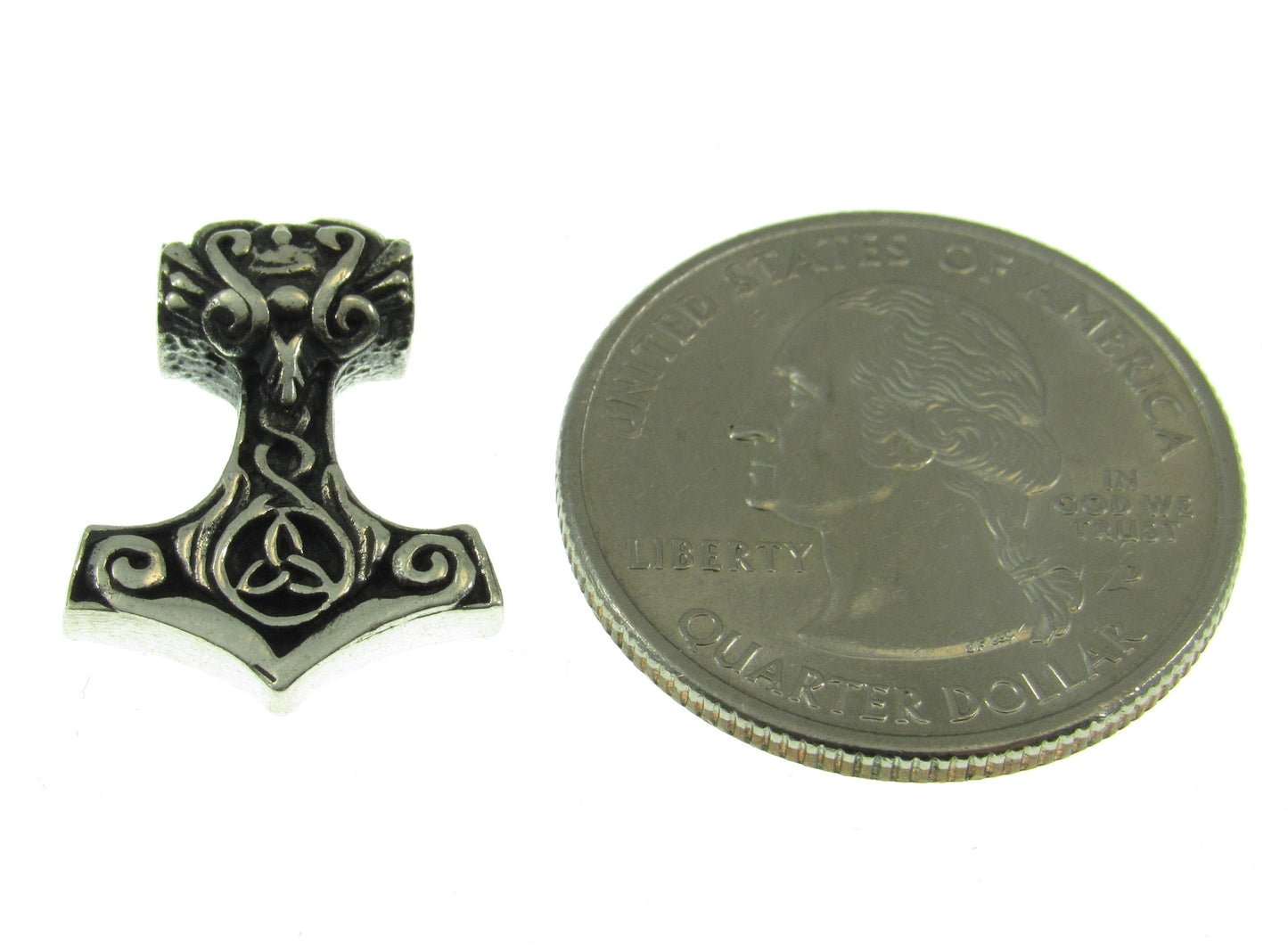 Small Handcrafted Solid 925 Sterling Silver Celtic Norse Thor's Hammer with Trinity Knot and scroll work Slide Pendant Mjollnir Charm