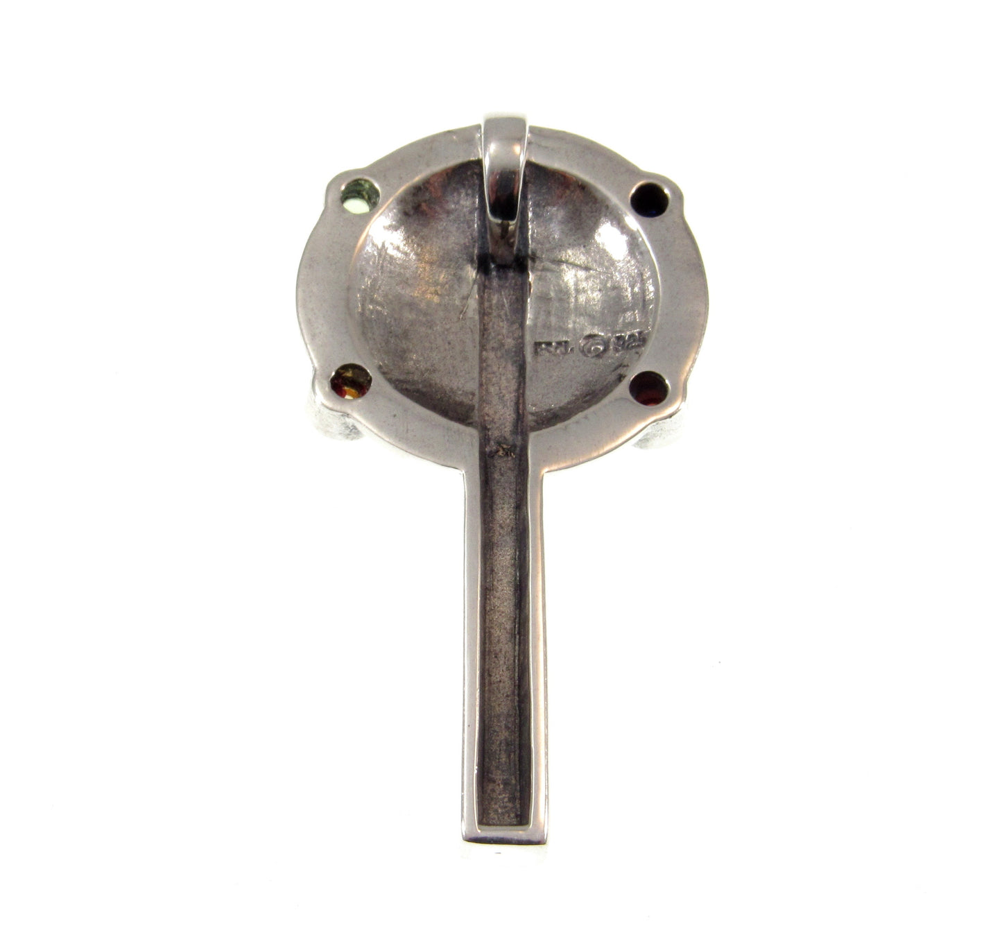 Solid 925 Sterling Silver Astrologer's Cross Pendant With Amethyst, Peridot, Garnet, and Amber Gemstones