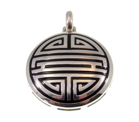 Solid 925 Sterling Silver I Ching Pendant, Magic Feng Shui Longevity & Prosperity Amulet