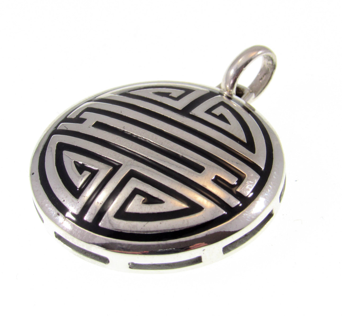 Solid 925 Sterling Silver I Ching Pendant, Magic Feng Shui Longevity & Prosperity Amulet