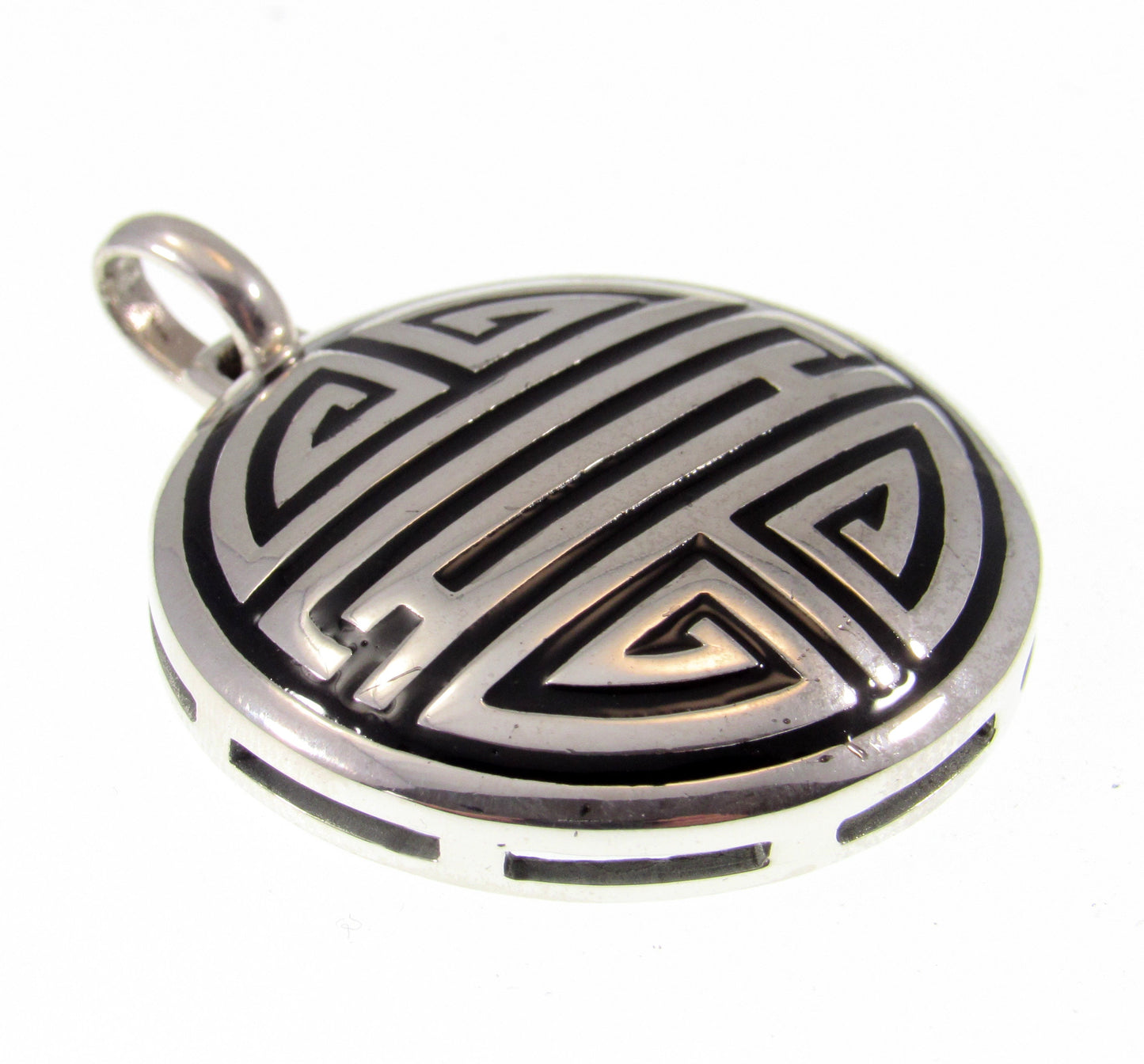 Solid 925 Sterling Silver I Ching Pendant, Magic Feng Shui Longevity & Prosperity Amulet