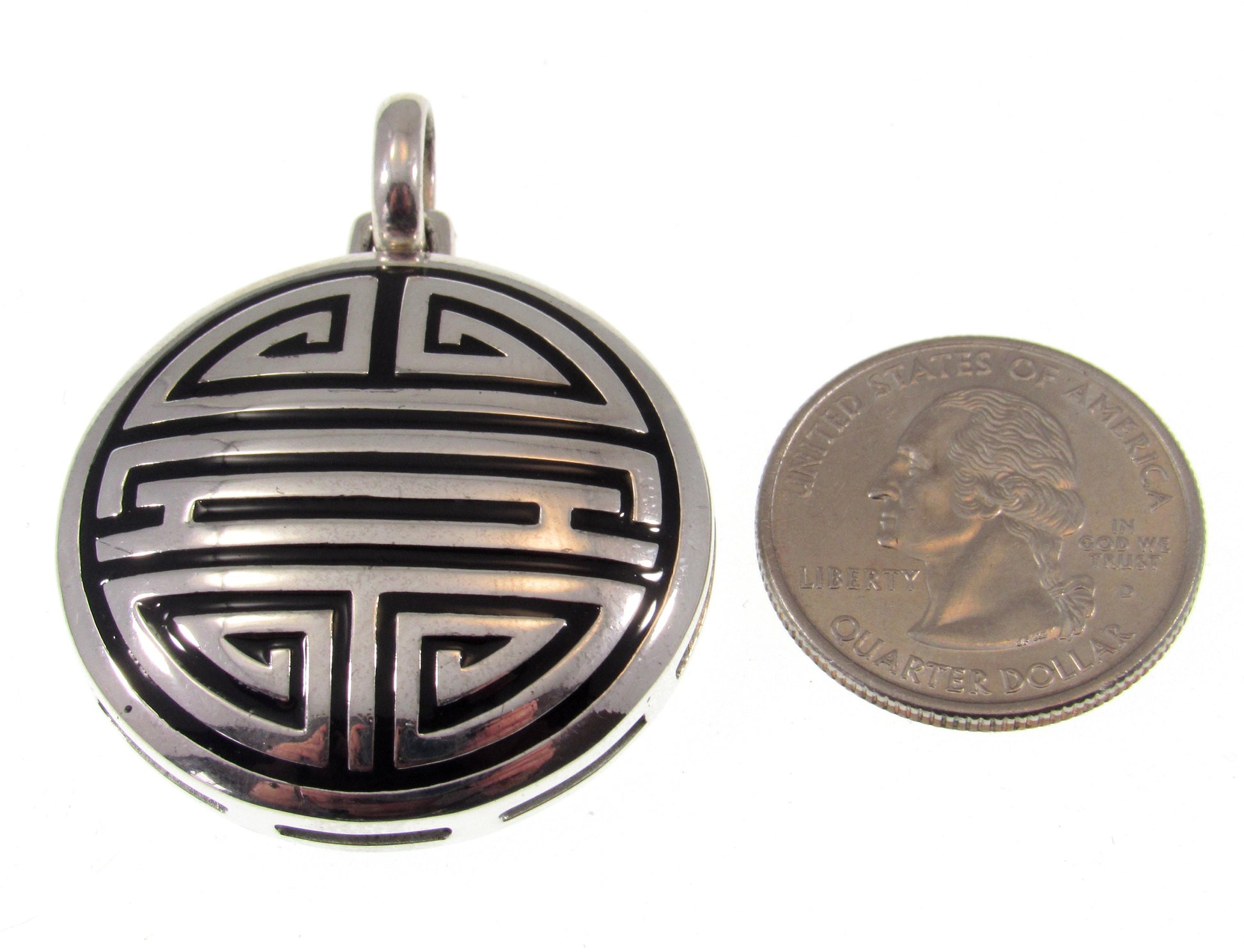 Solid 925 Sterling Silver I Ching Pendant, Magic Feng Shui Longevity & Prosperity Amulet