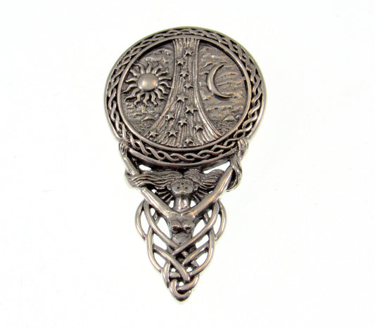 Solid 925 Sterling Silver Goddess Sun, Moon, Stars, and Tree of Life Slide Pendant, Powerful Celestial Amulet
