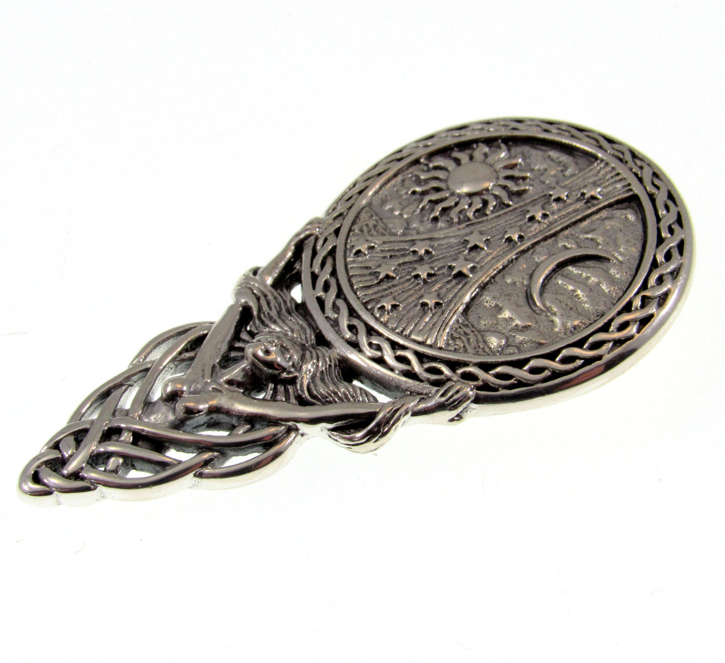 Solid 925 Sterling Silver Goddess Sun, Moon, Stars, and Tree of Life Slide Pendant, Powerful Celestial Amulet