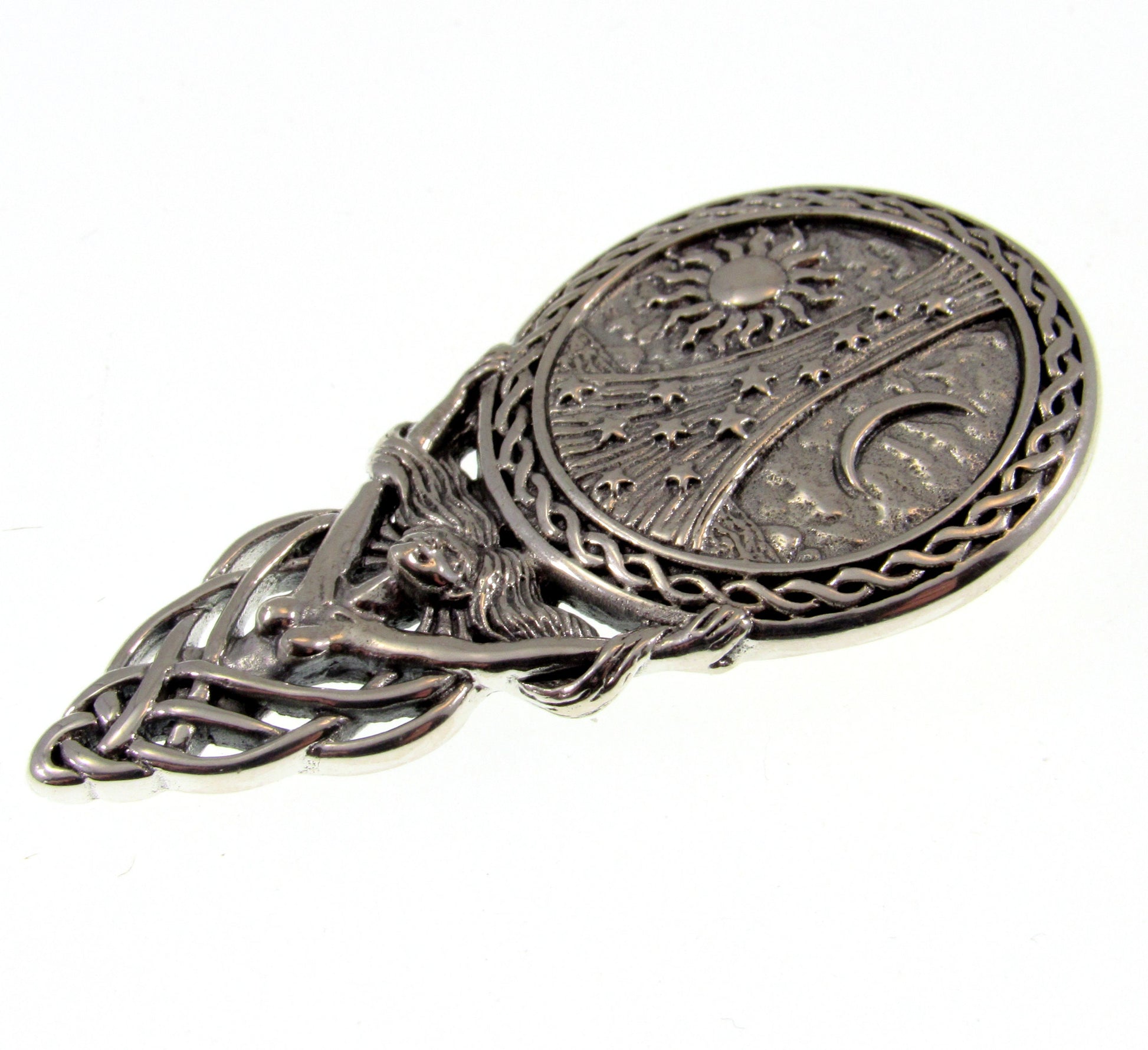 Solid 925 Sterling Silver Goddess Sun, Moon, Stars, and Tree of Life Slide Pendant, Powerful Celestial Amulet