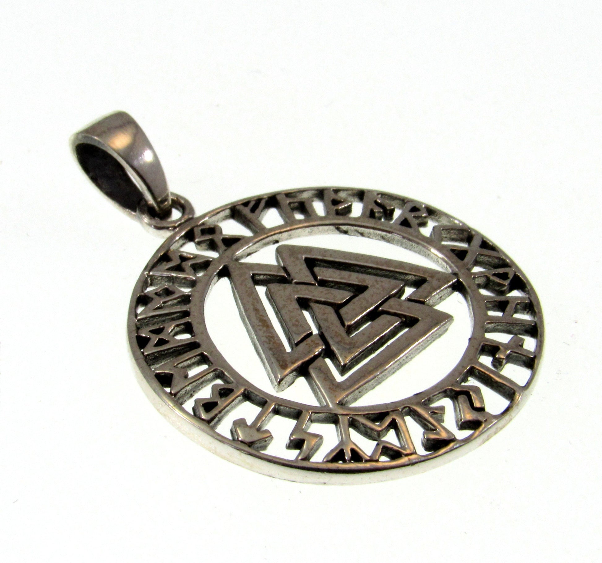 Solid 925 Sterling Silver Viking Valknut Pendant With Elder Futhark Runes , Norse Runic Alphabet Amulet, Pagan Spiritual Necklace Charm