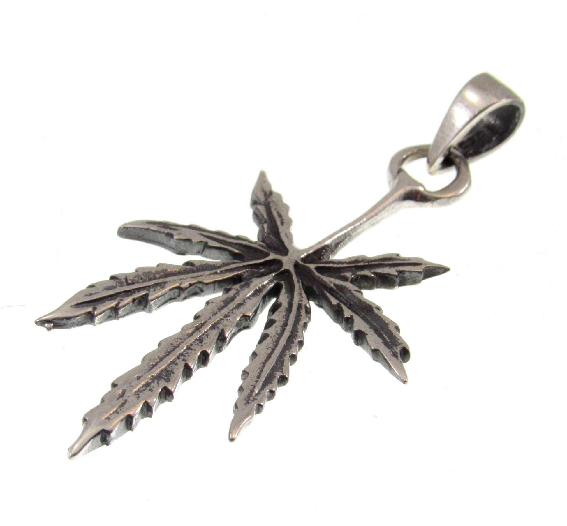 Solid 925 Sterling Silver Marijuana Leaf Pendant, Cannibus Pot Weed Grass Jewelry