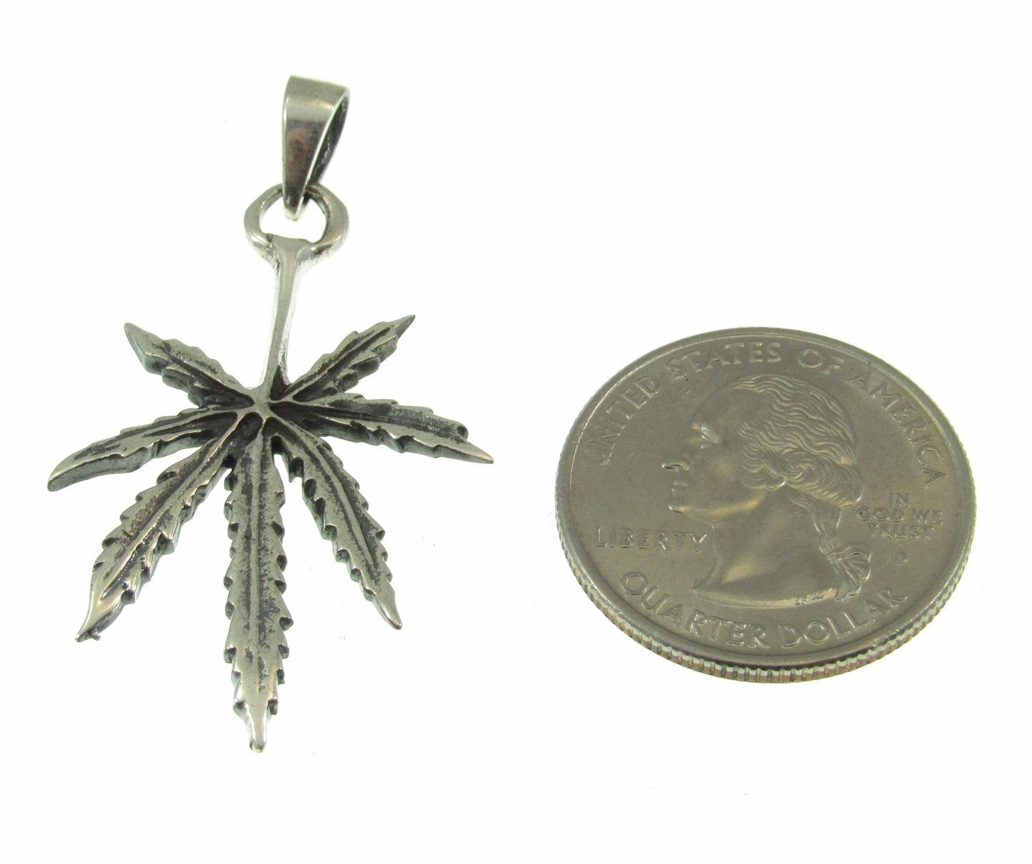 Solid 925 Sterling Silver Marijuana Leaf Pendant, Cannibus Pot Weed Grass Jewelry