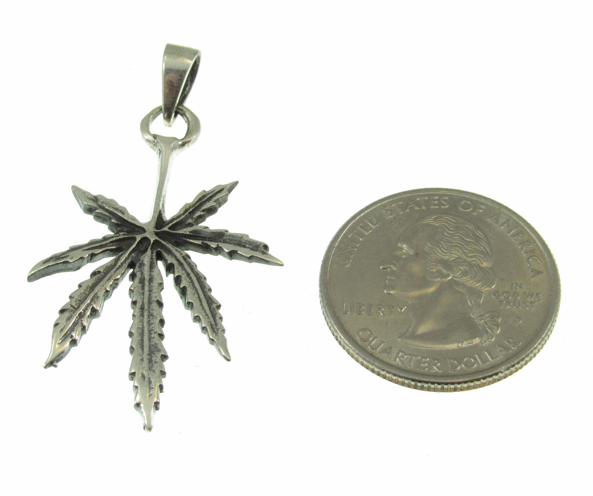 Solid 925 Sterling Silver Marijuana Leaf Pendant, Cannibus Pot Weed Grass Jewelry