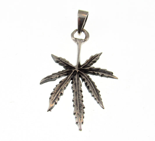 Solid 925 Sterling Silver Marijuana Leaf Pendant, Cannibus Pot Weed Grass Jewelry