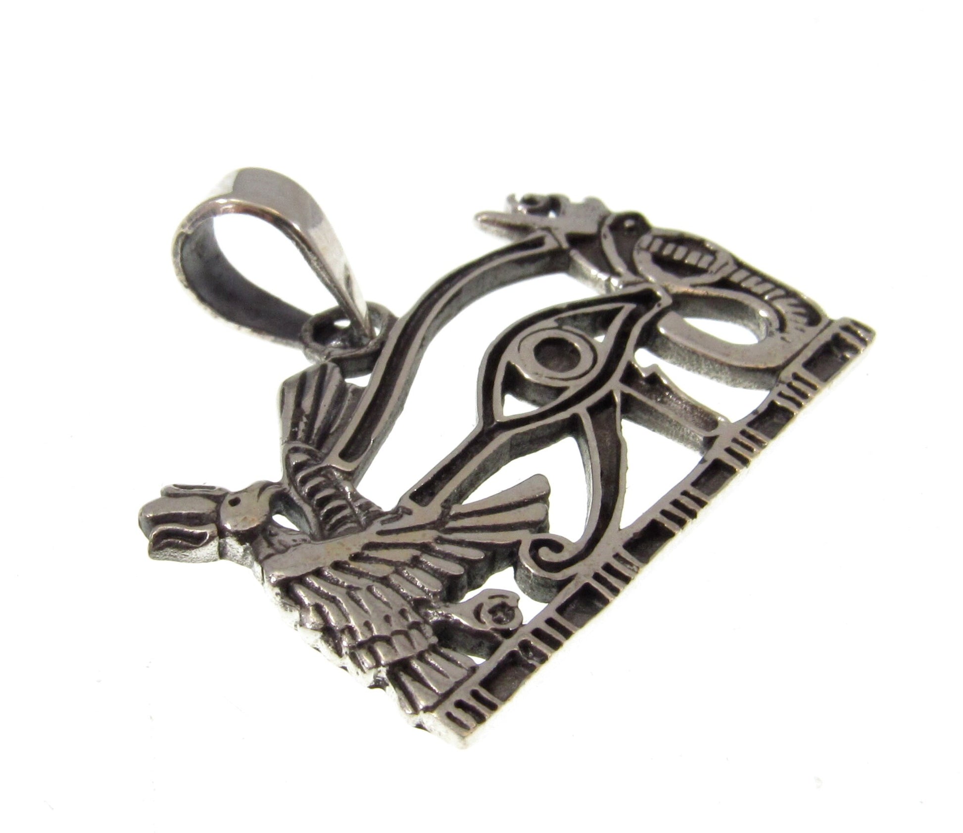 Solid 925 Sterling Silver Eye of Horus Pendant – Handcrafted Egyptian Symbol of Protection, Power, Health, Ancient Amulet with Falcon & Ankh