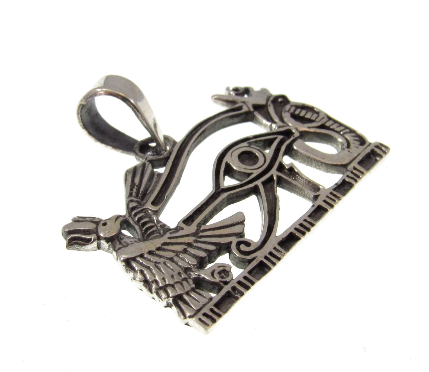 Solid 925 Sterling Silver Eye of Horus Pendant – Handcrafted Egyptian Symbol of Protection, Power, Health, Ancient Amulet with Falcon & Ankh