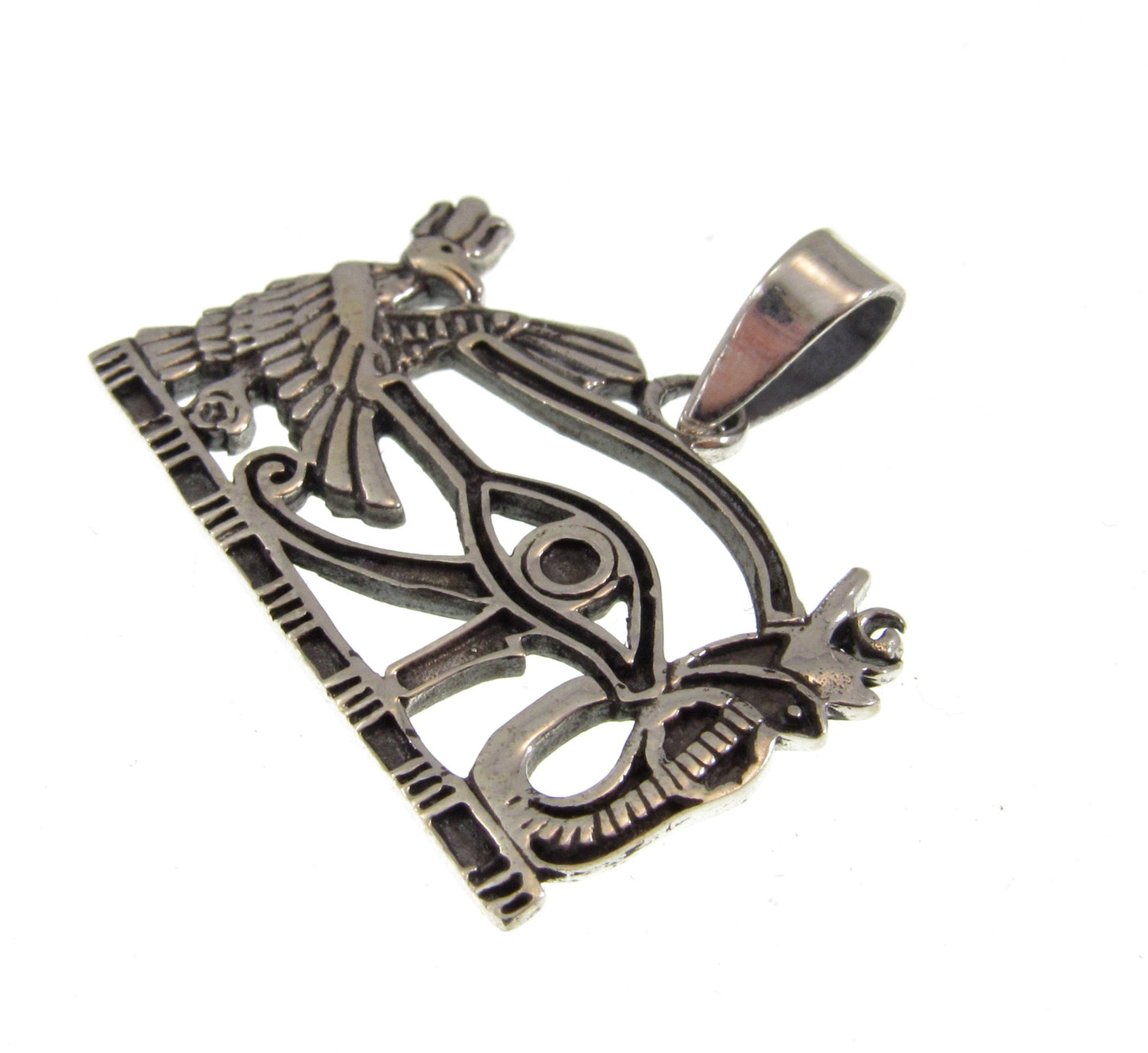 Solid 925 Sterling Silver Eye of Horus Pendant – Handcrafted Egyptian Symbol of Protection, Power, Health, Ancient Amulet with Falcon & Ankh