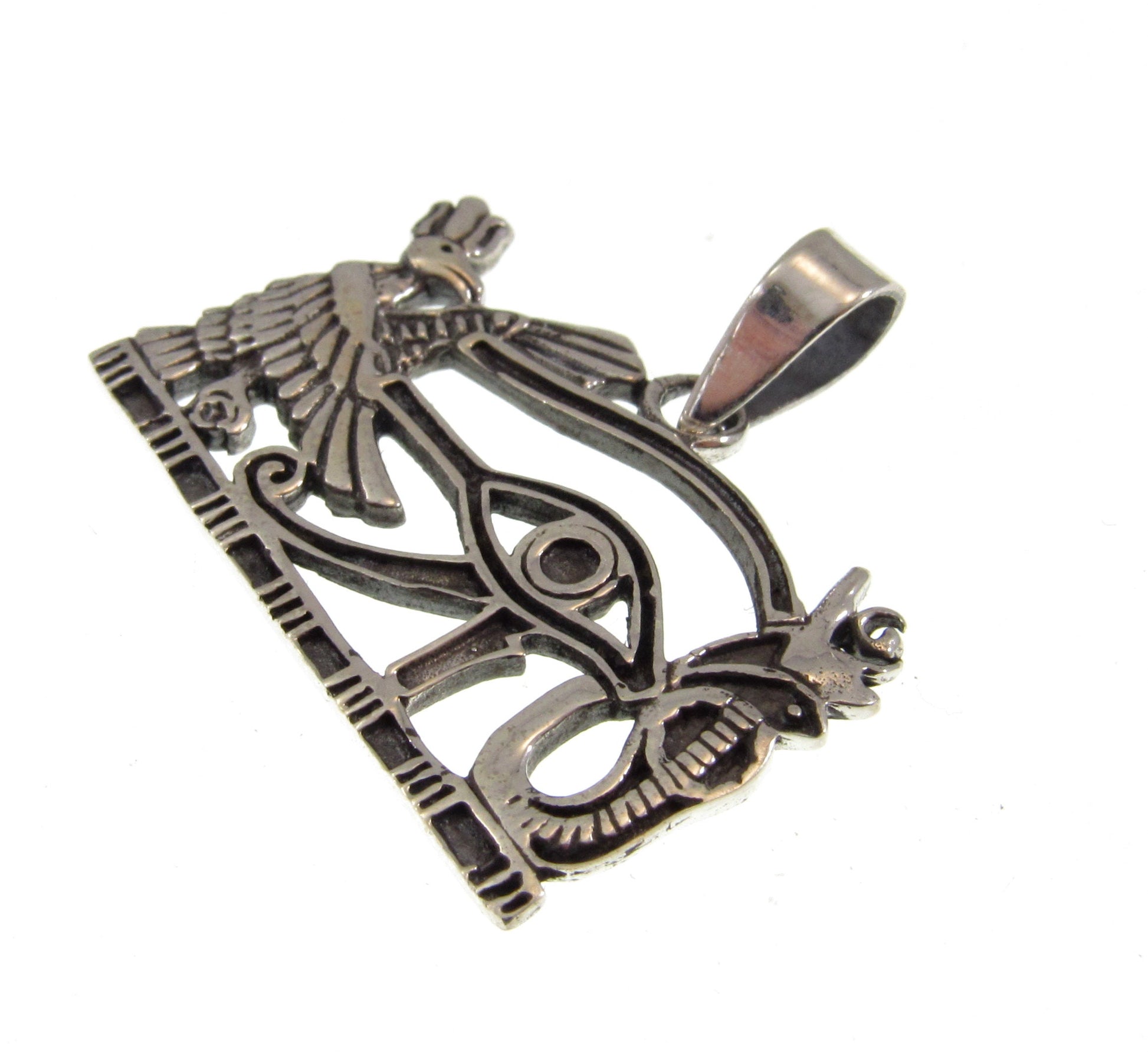 Solid 925 Sterling Silver Eye of Horus Pendant – Handcrafted Egyptian Symbol of Protection, Power, Health, Ancient Amulet with Falcon & Ankh