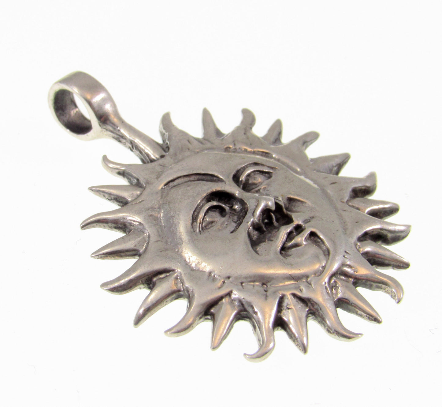 Solid 925 Sterling Silver Sun & Moon Faces Pendant – Celestial Necklace Amulet, Handcrafted Boho Sun Face Jewelry, Astrology Gift Idea