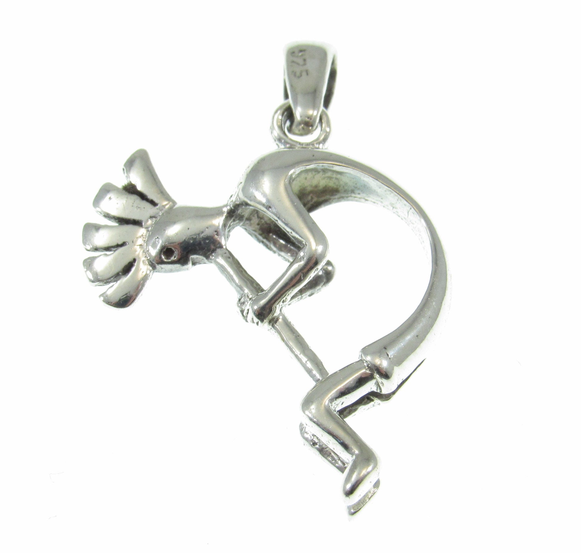 Solid 925 Sterling Silver Kokopelli Magical Mirth Pendant, Native American Flute Player, Symbol of Fertility, Southwestern Jewelry Charm