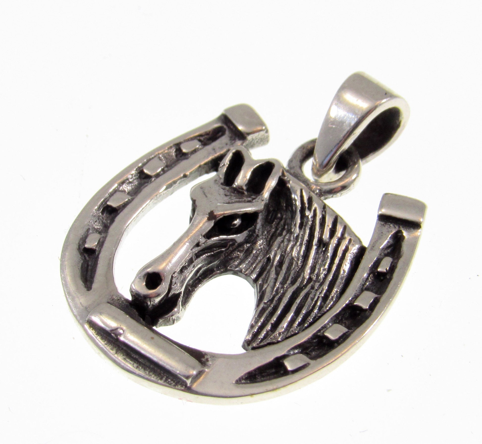 Solid 925 Sterling Silver Horse Pendant – Horseshoe Necklace Charm, Equestrian Jewelry, Western Cowgirl Gift, Handcrafted Lucky Charm
