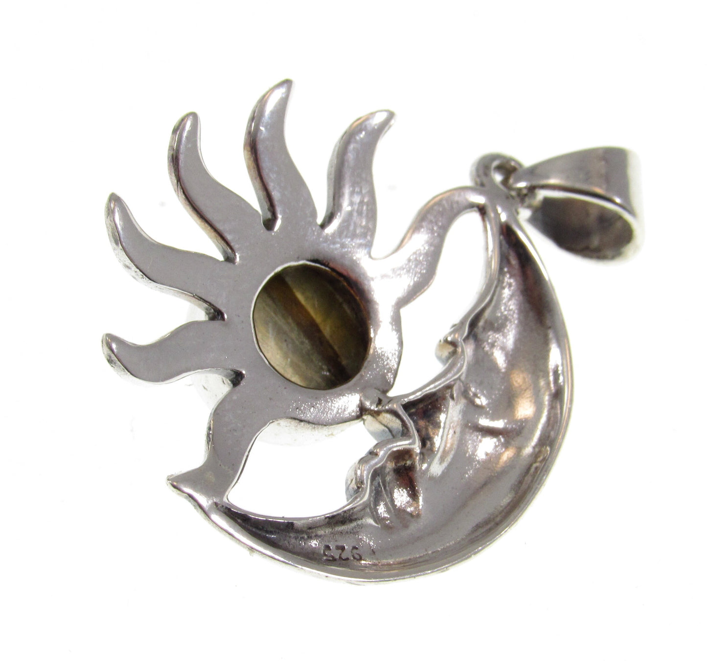 Solid 925 Sterling Silver Crescent Moon & Sun Pendant With Genuine Amethyst or Labradorite Gemstone