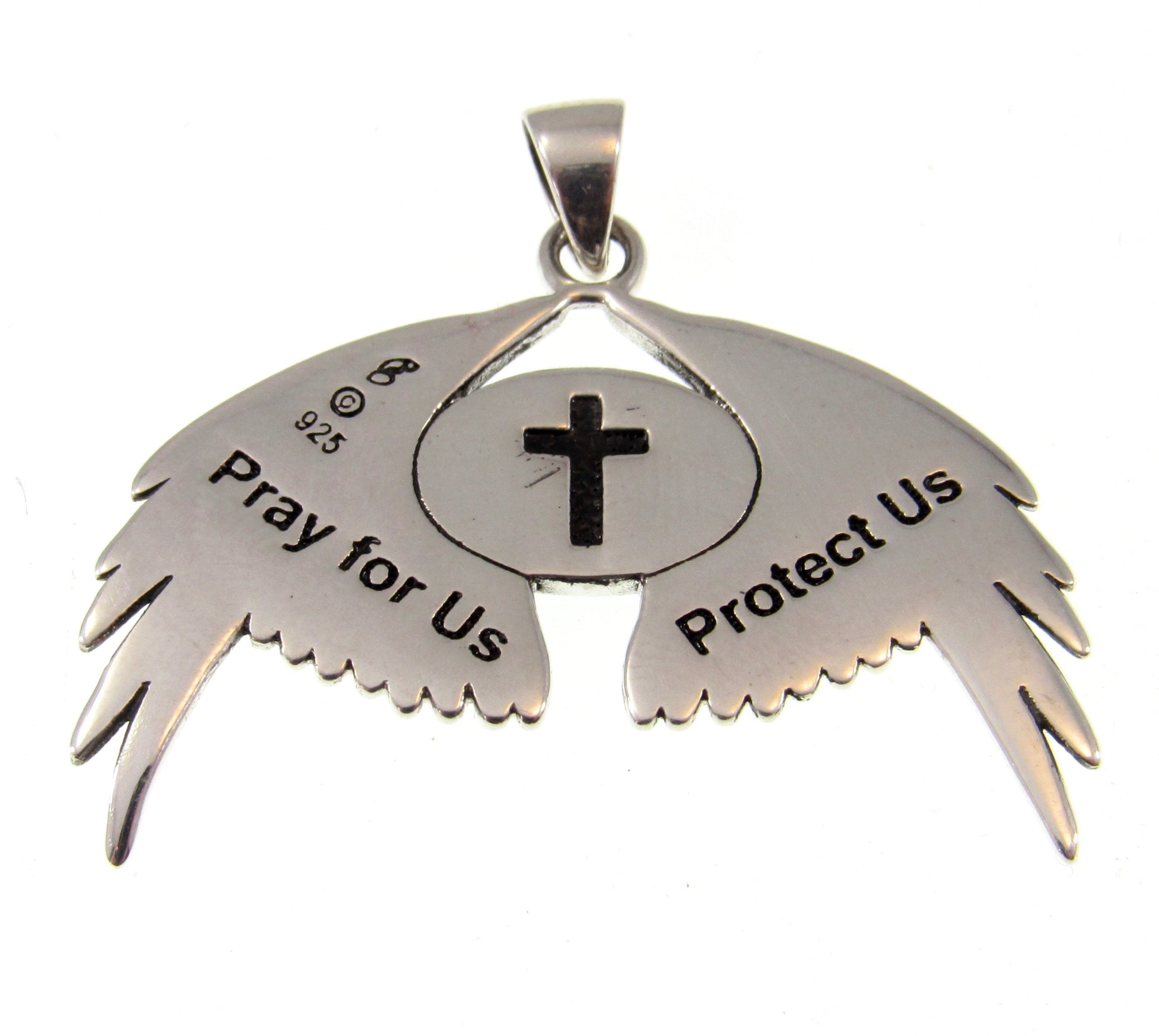Solid 925 Sterling Silver Guardian Angel Wings With Virgo Zodiac Symbol Pendant, Angelic Protection Amulet