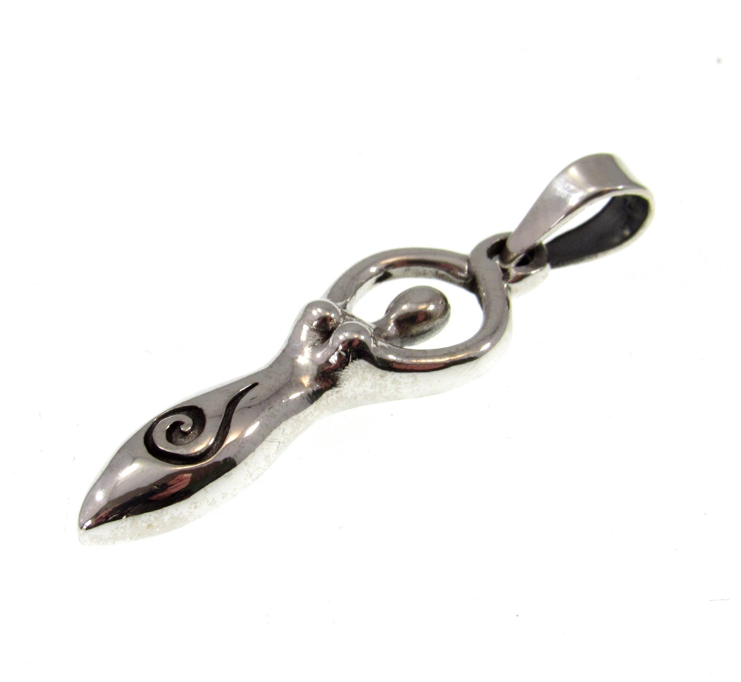 Solid 925 Sterling Silver Spiral Goddess Pendant, Handcrafted Wiccan Pagan Devine Symbol of Feminism