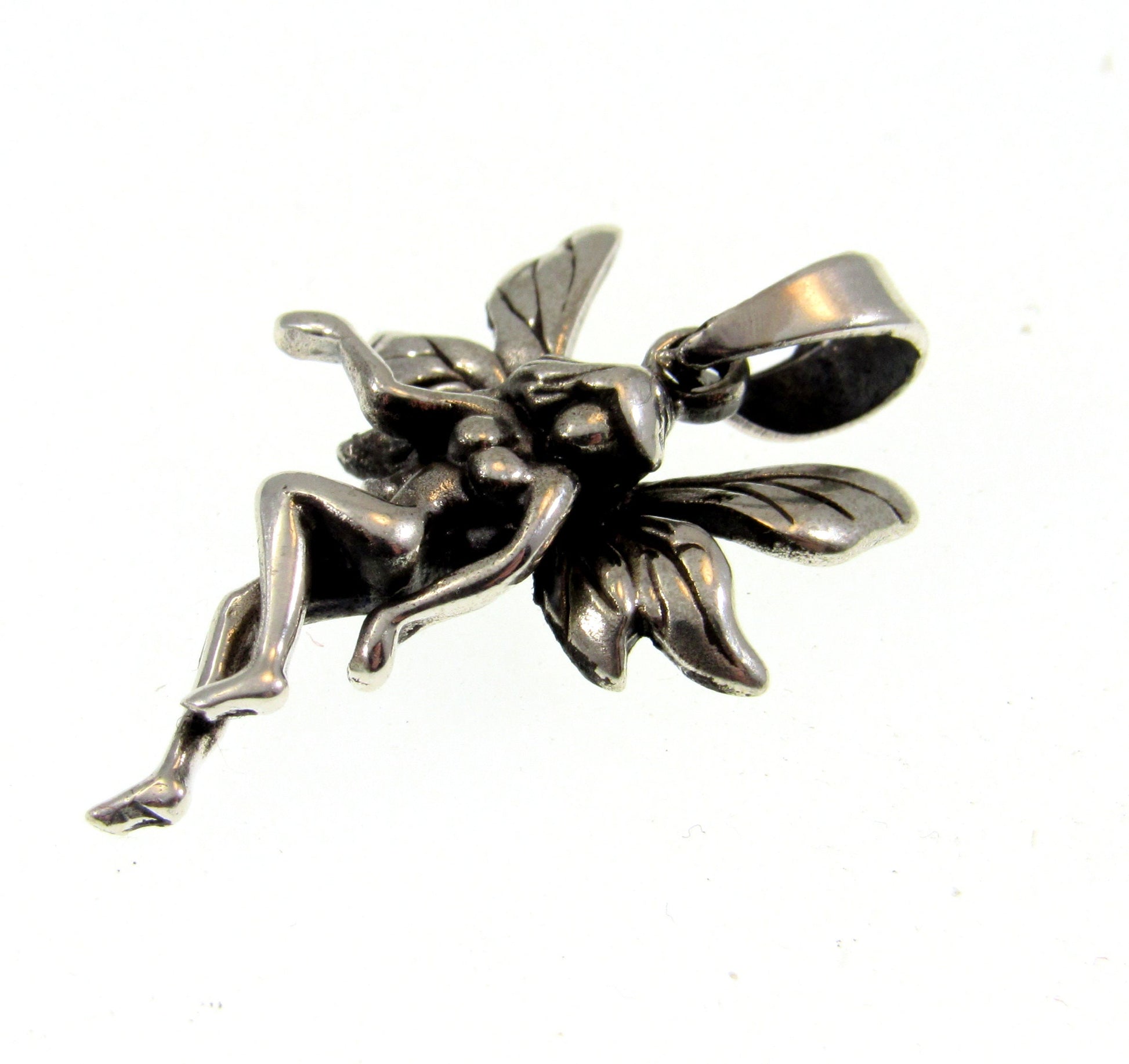 Solid 925 Sterling Silver Magical Nude Fairy Pendant, Handcrafted Mythological Naked Faerie Charm