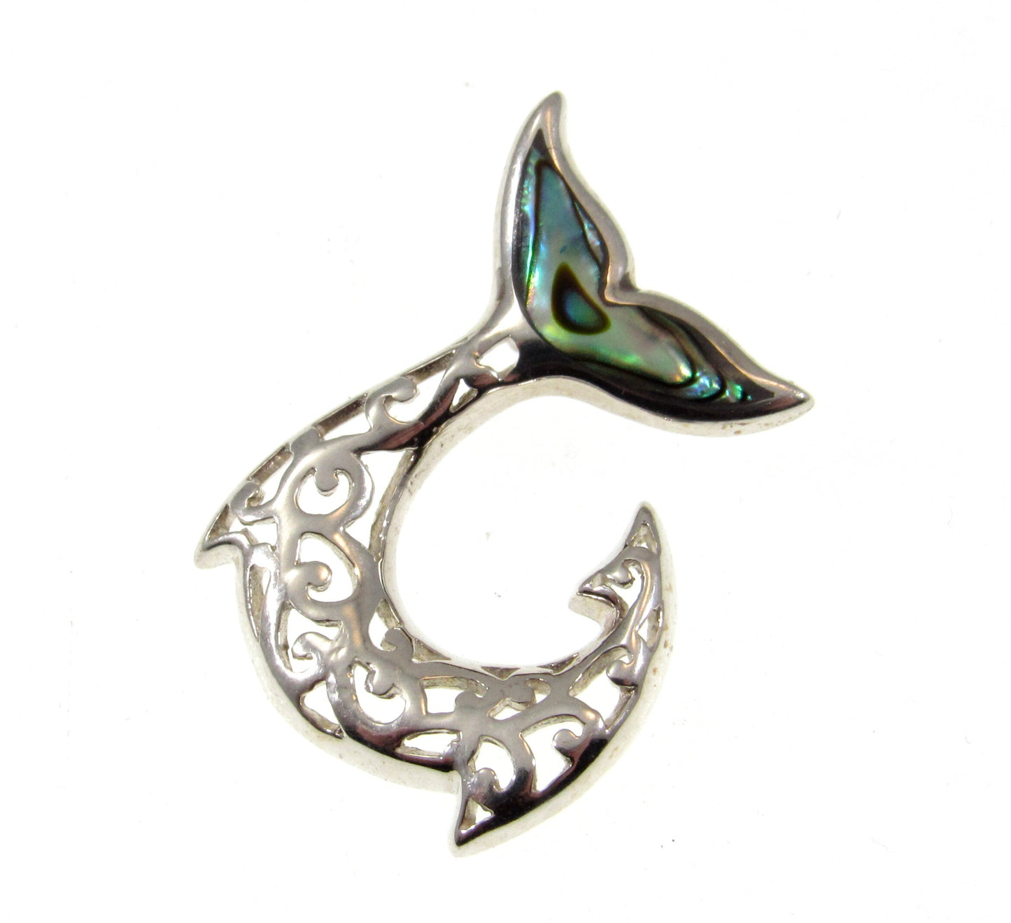 Solid 925 Sterling Silver Mermaid Tail Pendant with Abalone Shell – Handcrafted Ocean Jewelry – Beach Lover Gift, Sea Life Necklace Charm