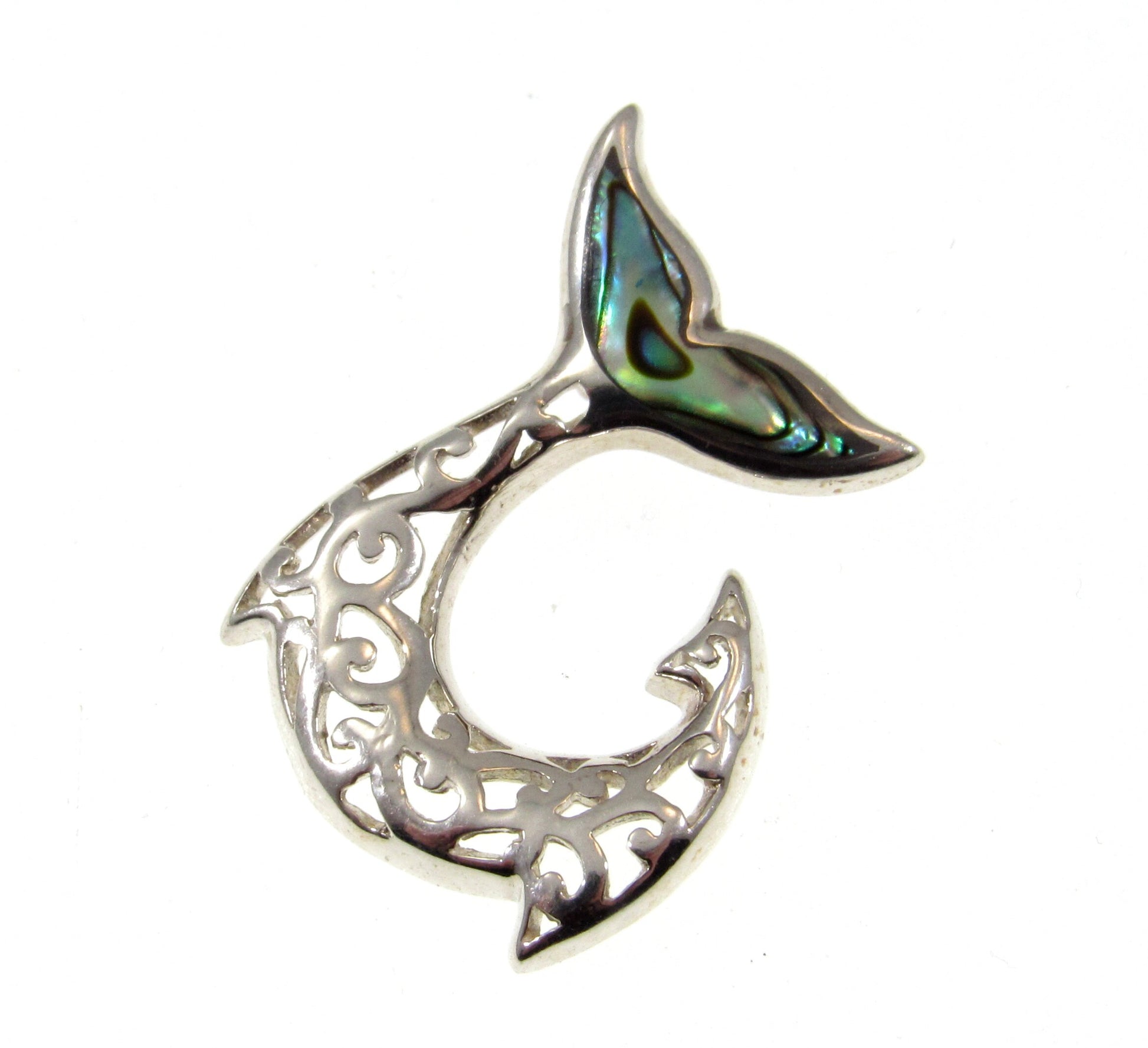 Solid 925 Sterling Silver Mermaid Tail Pendant with Abalone Shell – Handcrafted Ocean Jewelry – Beach Lover Gift, Sea Life Necklace Charm