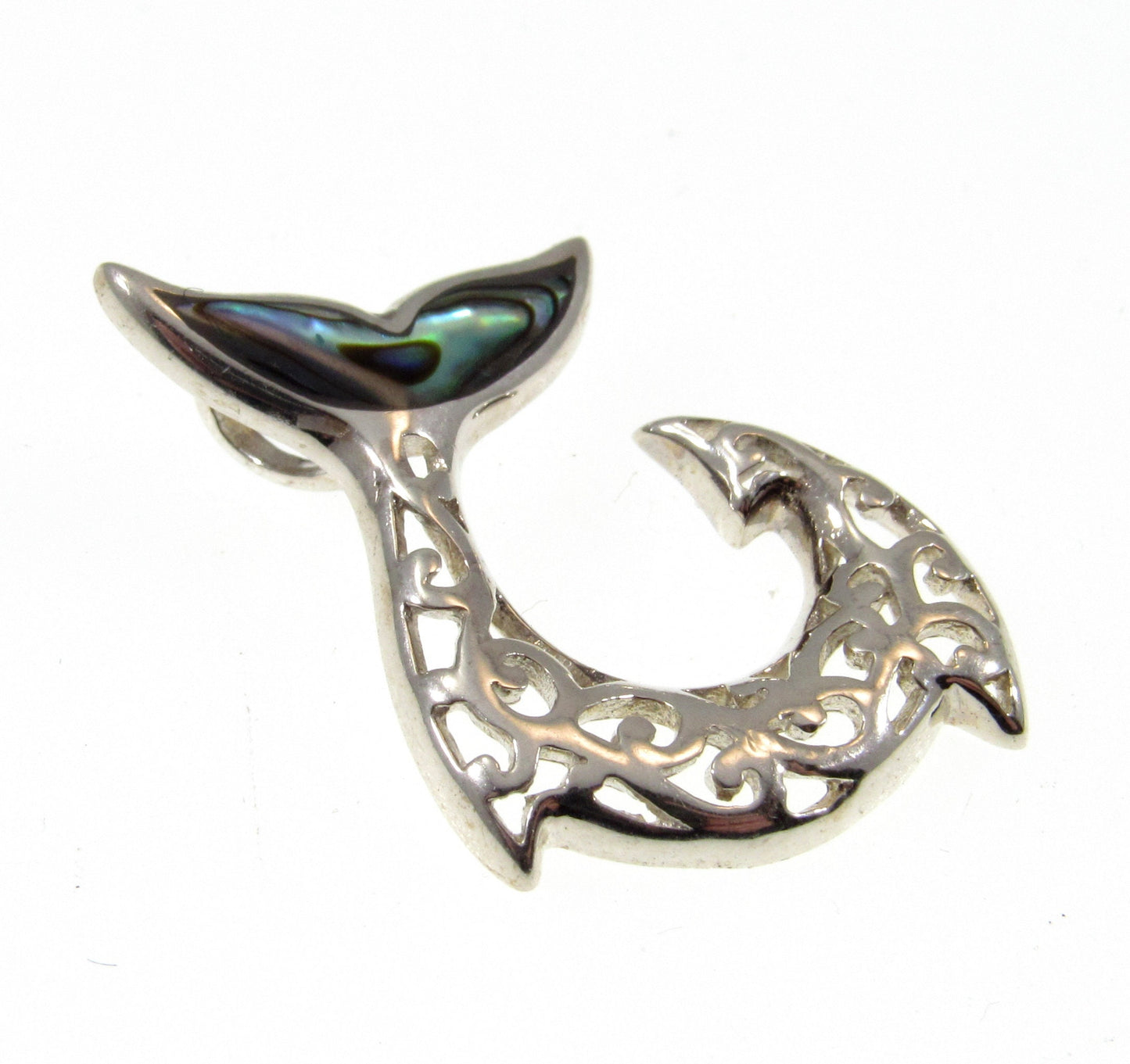 Solid 925 Sterling Silver Mermaid Tail Pendant with Abalone Shell – Handcrafted Ocean Jewelry – Beach Lover Gift, Sea Life Necklace Charm